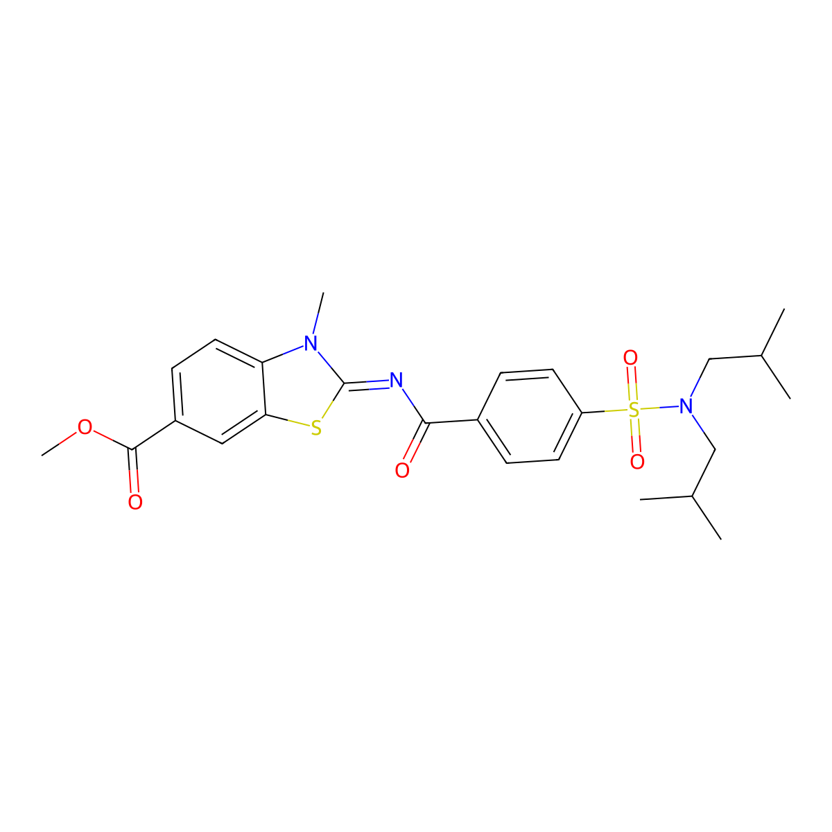 (E)-methyl 2-((4-(N,N-diisobutylsulfamoyl)benzoyl)imino)-3-methyl-2,3-dihydrobenzo[d]thiazole-6-carboxylate molecular structure, CAS 850909-18-1