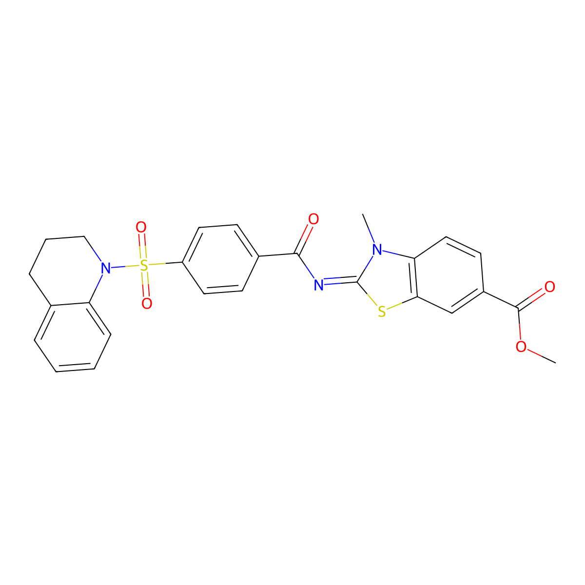 (E)-methyl 2-((4-((3,4-dihydroquinolin-1(2H)-yl)sulfonyl)benzoyl)imino)-3-methyl-2,3-dihydrobenzo[d]thiazole-6-carboxylate molecular structure, CAS 850909-19-2