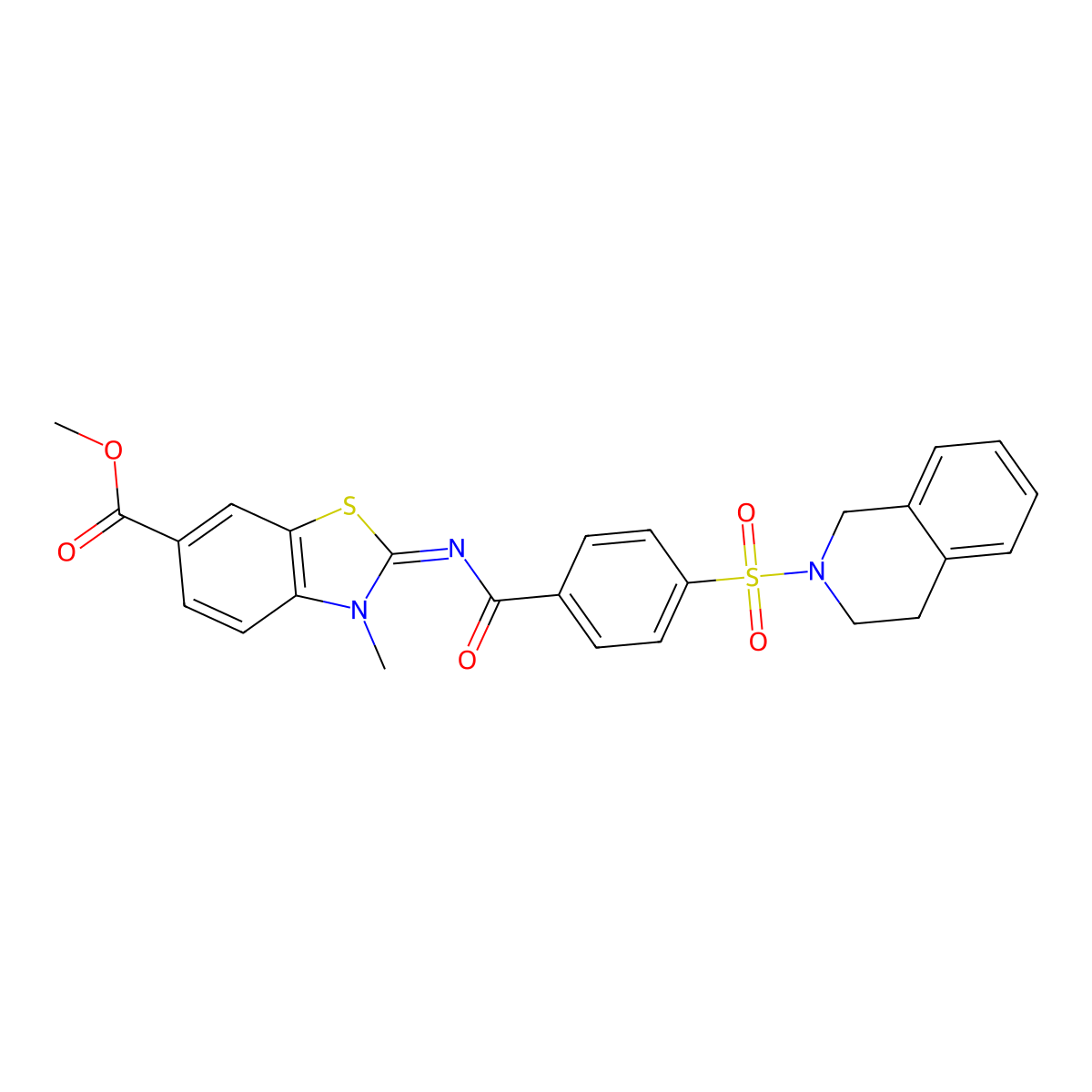 (E)-methyl 2-((4-((3,4-dihydroisoquinolin-2(1H)-yl)sulfonyl)benzoyl)imino)-3-methyl-2,3-dihydrobenzo[d]thiazole-6-carboxylate molecular structure, CAS 850909-20-5