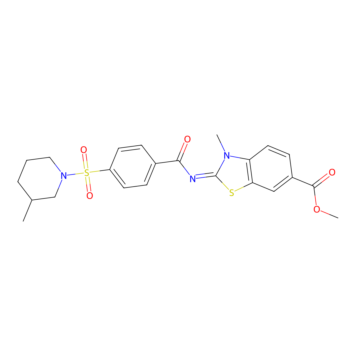 (E)-methyl 3-methyl-2-((4-((3-methylpiperidin-1-yl)sulfonyl)benzoyl)imino)-2,3-dihydrobenzo[d]thiazole-6-carboxylate molecular structure, CAS 850909-23-8