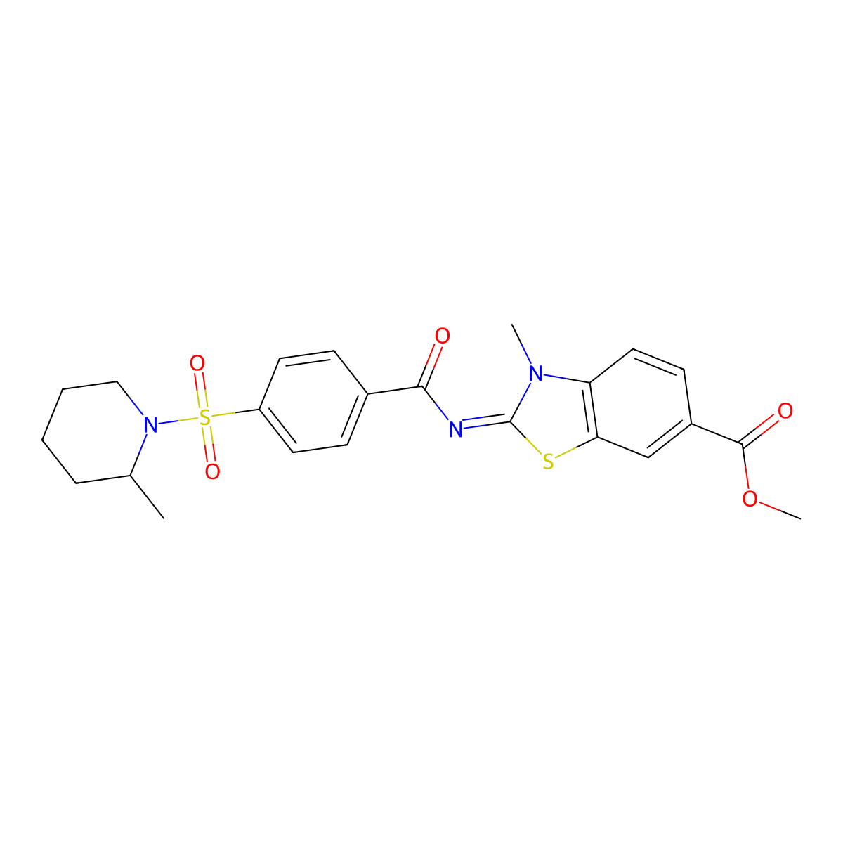 Methyl 3-methyl-2-[4-(2-methylpiperidin-1-yl)sulfonylbenzoyl]imino-1,3-benzothiazole-6-carboxylate molecular structure, CAS 850909-24-9