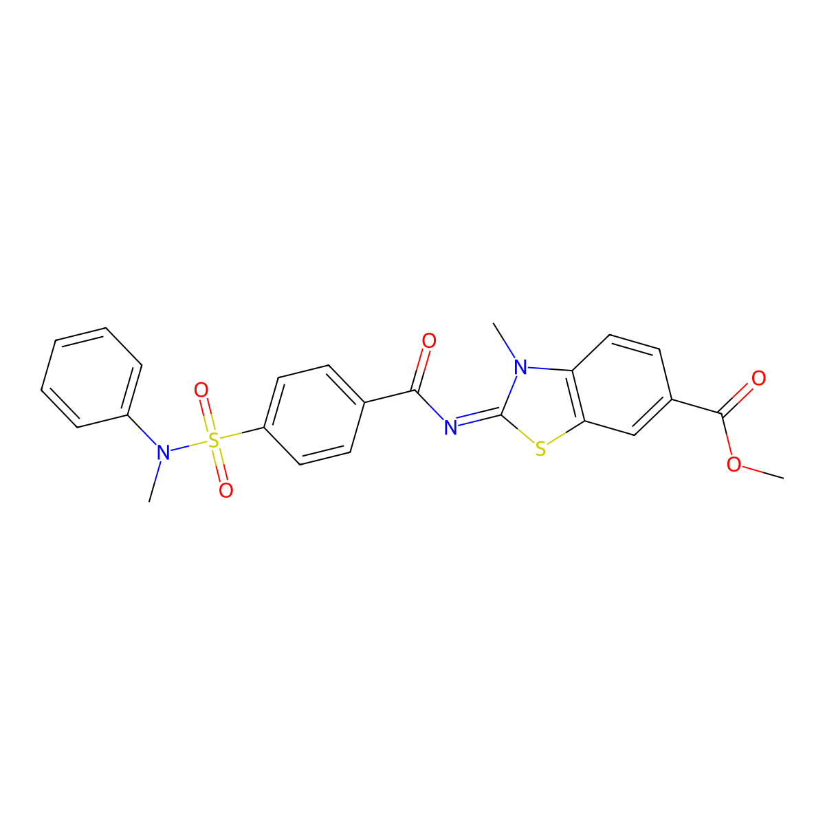 (Z)-methyl 3-methyl-2-((4-(N-methyl-N-phenylsulfamoyl)benzoyl)imino)-2,3-dihydrobenzo[d]thiazole-6-carboxylate molecular structure, CAS 850909-25-0