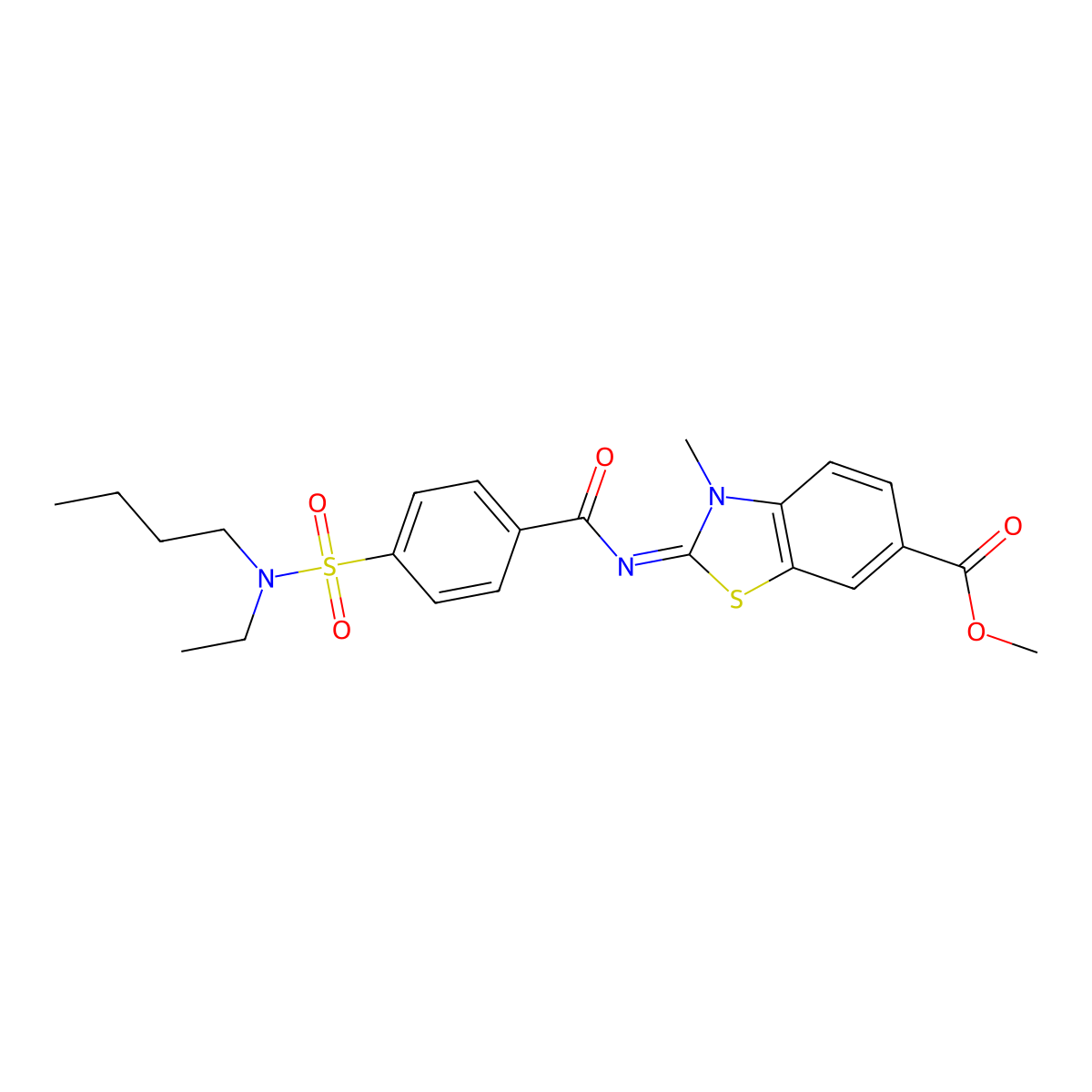 Methyl 2-[4-[butyl(ethyl)sulfamoyl]benzoyl]imino-3-methyl-1,3-benzothiazole-6-carboxylate molecular structure, CAS 850909-27-2