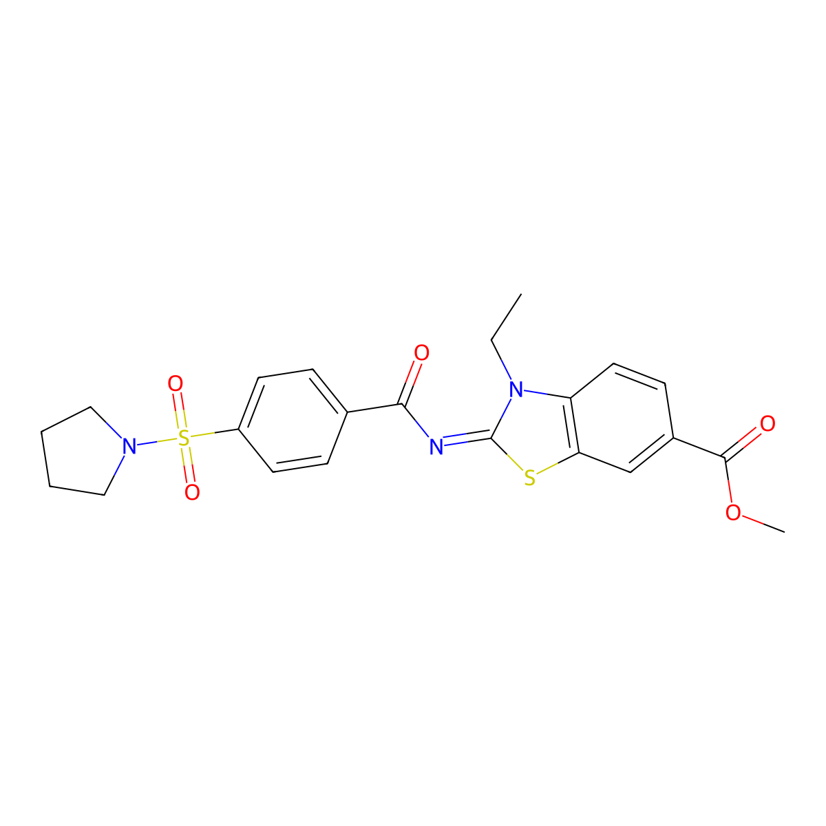 (Z)-methyl 3-ethyl-2-((4-(pyrrolidin-1-ylsulfonyl)benzoyl)imino)-2,3-dihydrobenzo[d]thiazole-6-carboxylate molecular structure, CAS 850909-31-8