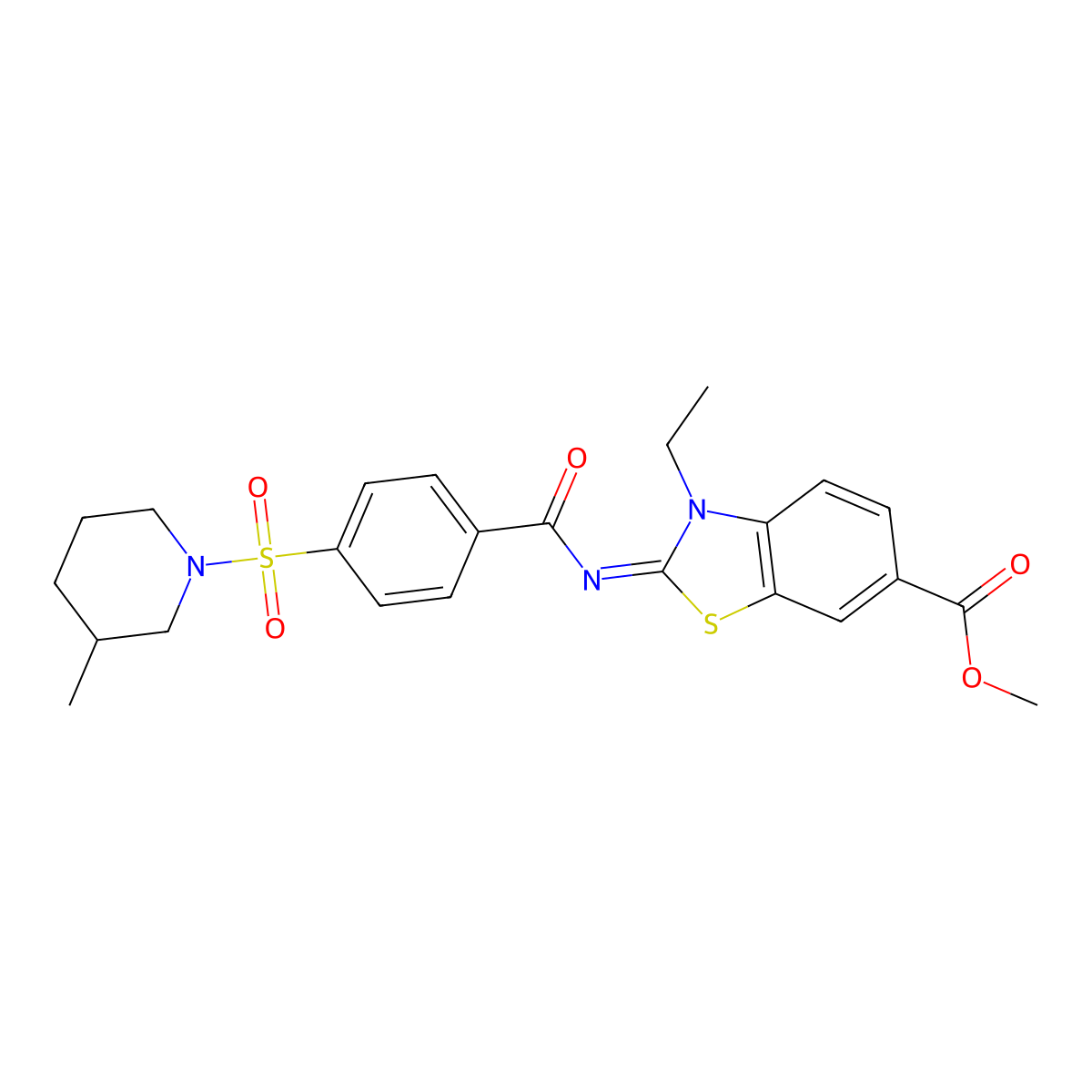 (Z)-methyl 3-ethyl-2-((4-((3-methylpiperidin-1-yl)sulfonyl)benzoyl)imino)-2,3-dihydrobenzo[d]thiazole-6-carboxylate molecular structure, CAS 850909-34-1