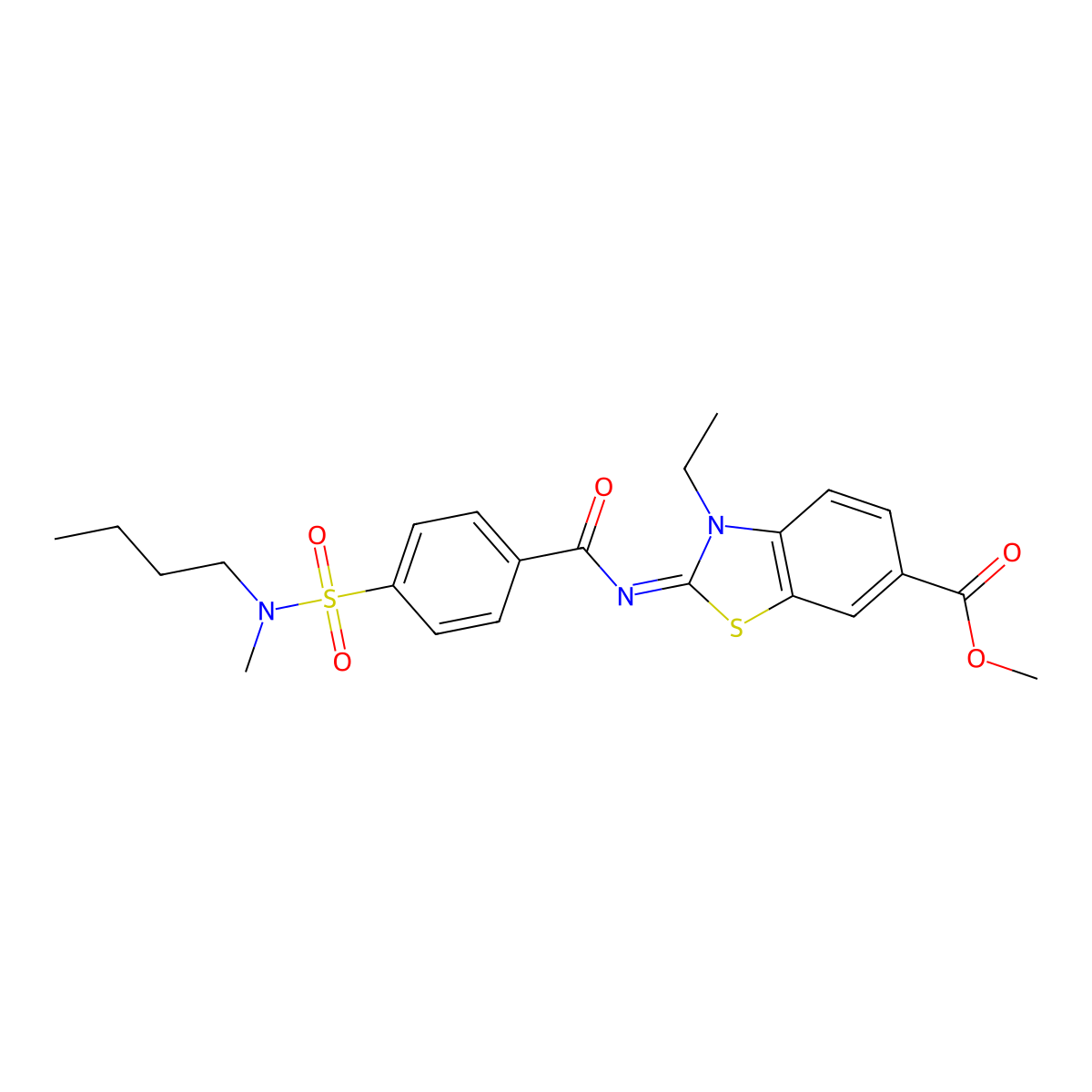 Methyl 2-[4-[butyl(methyl)sulfamoyl]benzoyl]imino-3-ethyl-1,3-benzothiazole-6-carboxylate molecular structure, CAS 850909-35-2