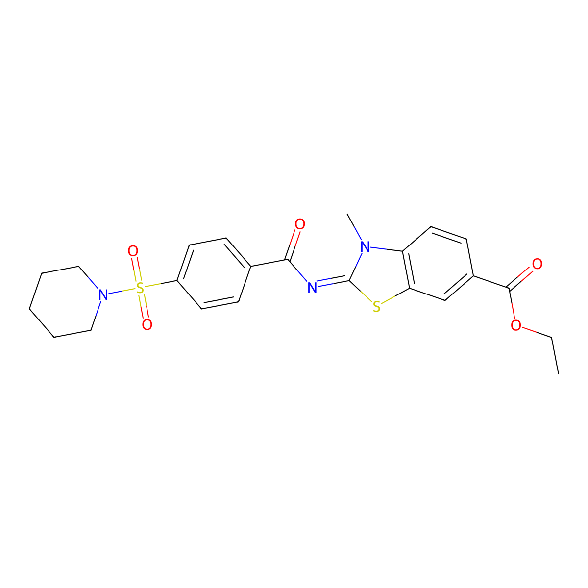(E)-ethyl 3-methyl-2-((4-(piperidin-1-ylsulfonyl)benzoyl)imino)-2,3-dihydrobenzo[d]thiazole-6-carboxylate molecular structure, CAS 850909-37-4