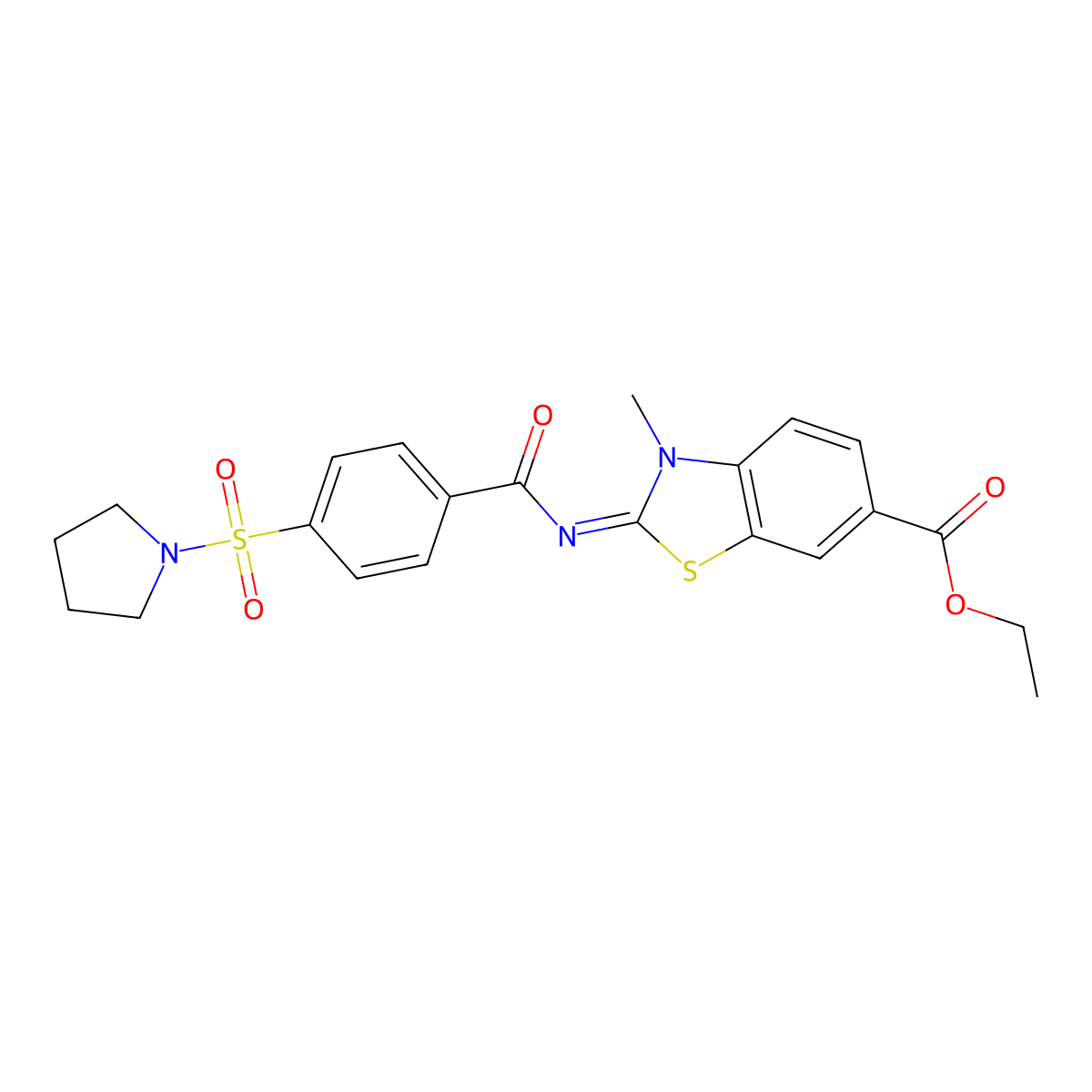 (E)-ethyl 3-methyl-2-((4-(pyrrolidin-1-ylsulfonyl)benzoyl)imino)-2,3-dihydrobenzo[d]thiazole-6-carboxylate molecular structure, CAS 850909-39-6