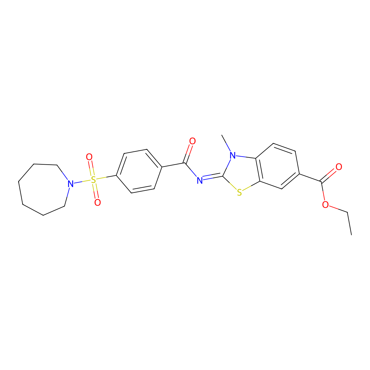 (E)-ethyl 2-((4-(azepan-1-ylsulfonyl)benzoyl)imino)-3-methyl-2,3-dihydrobenzo[d]thiazole-6-carboxylate molecular structure, CAS 850909-41-0
