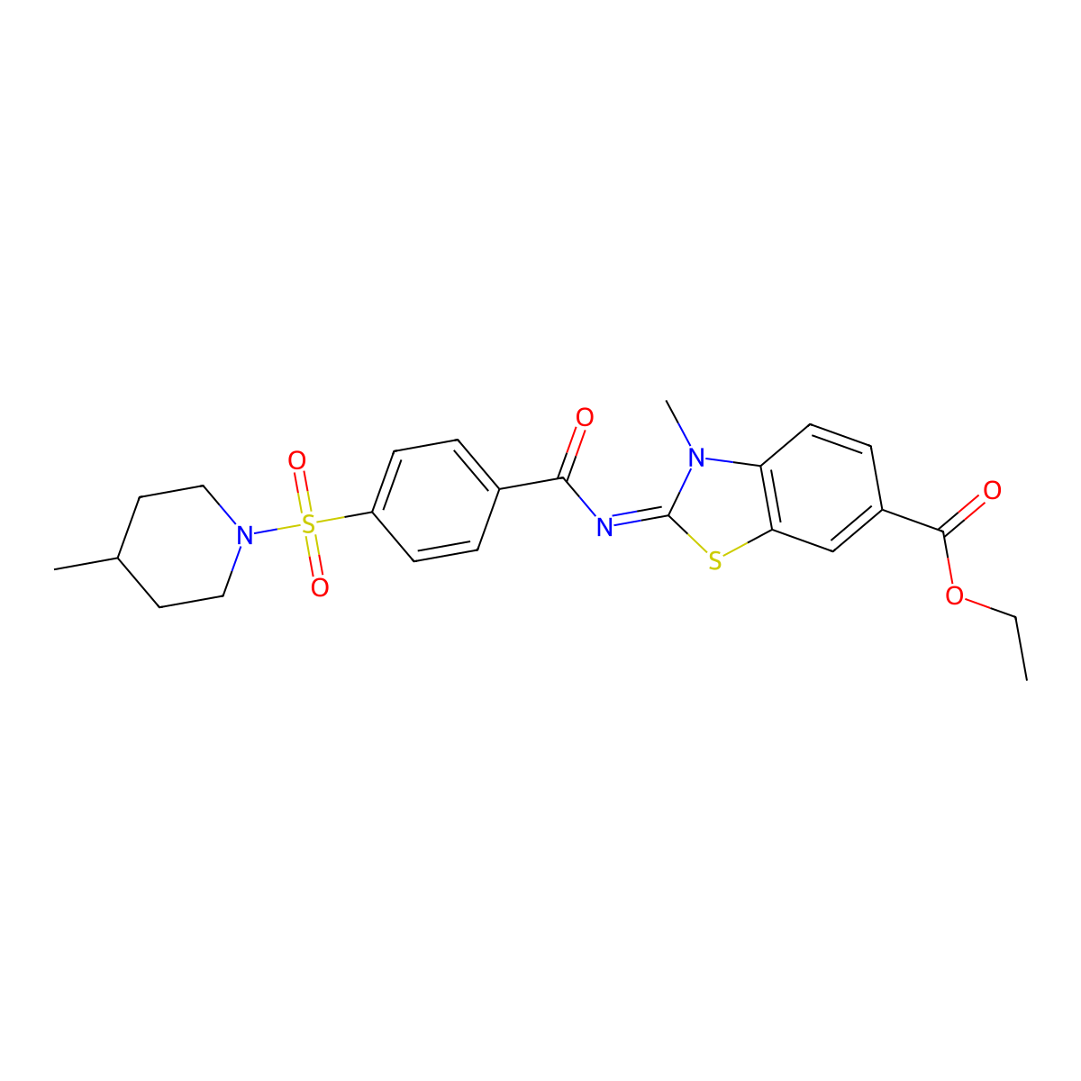 Ethyl 3-methyl-2-[4-(4-methylpiperidin-1-yl)sulfonylbenzoyl]imino-1,3-benzothiazole-6-carboxylate molecular structure, CAS 850909-43-2