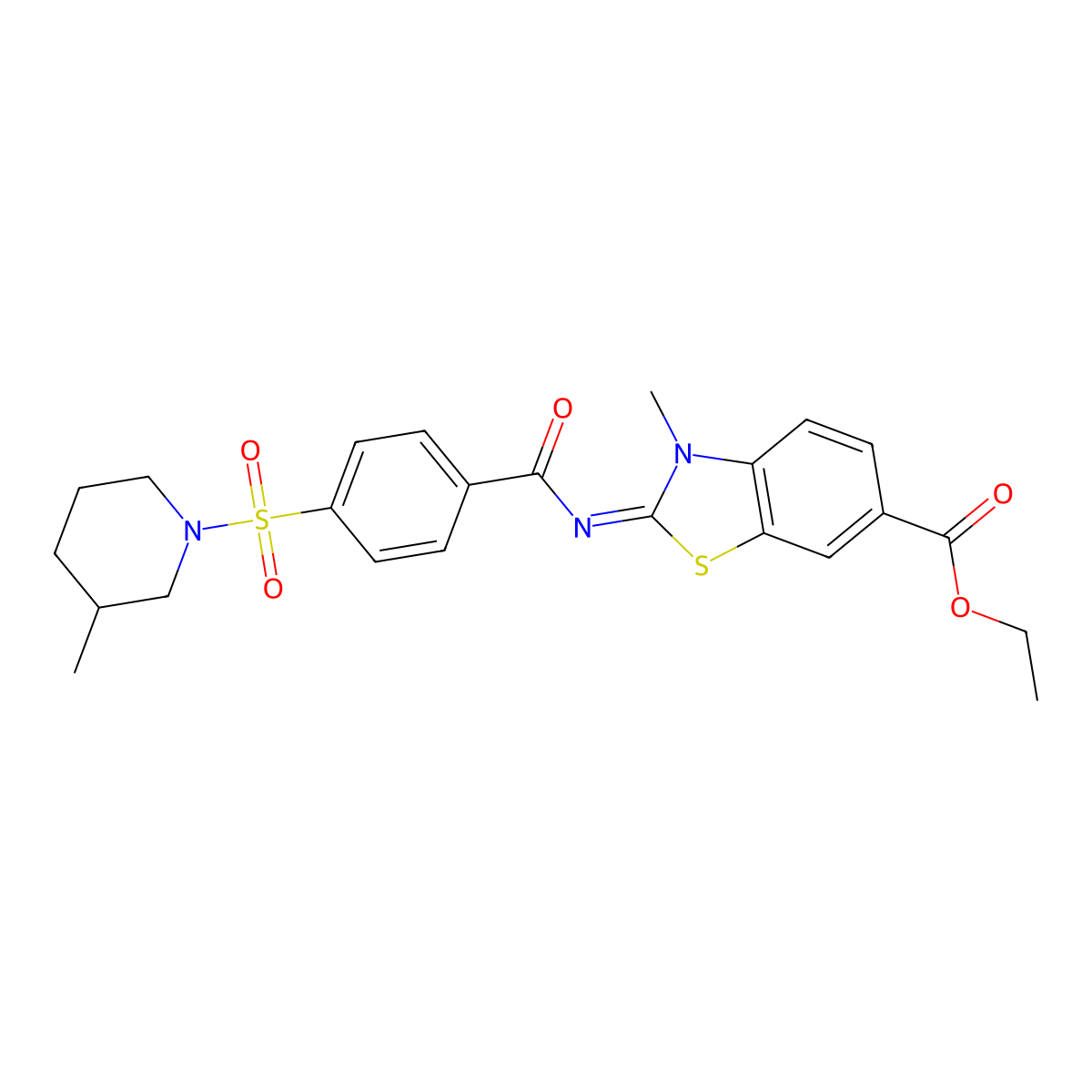 (E)-ethyl 3-methyl-2-((4-((3-methylpiperidin-1-yl)sulfonyl)benzoyl)imino)-2,3-dihydrobenzo[d]thiazole-6-carboxylate molecular structure, CAS 850909-44-3