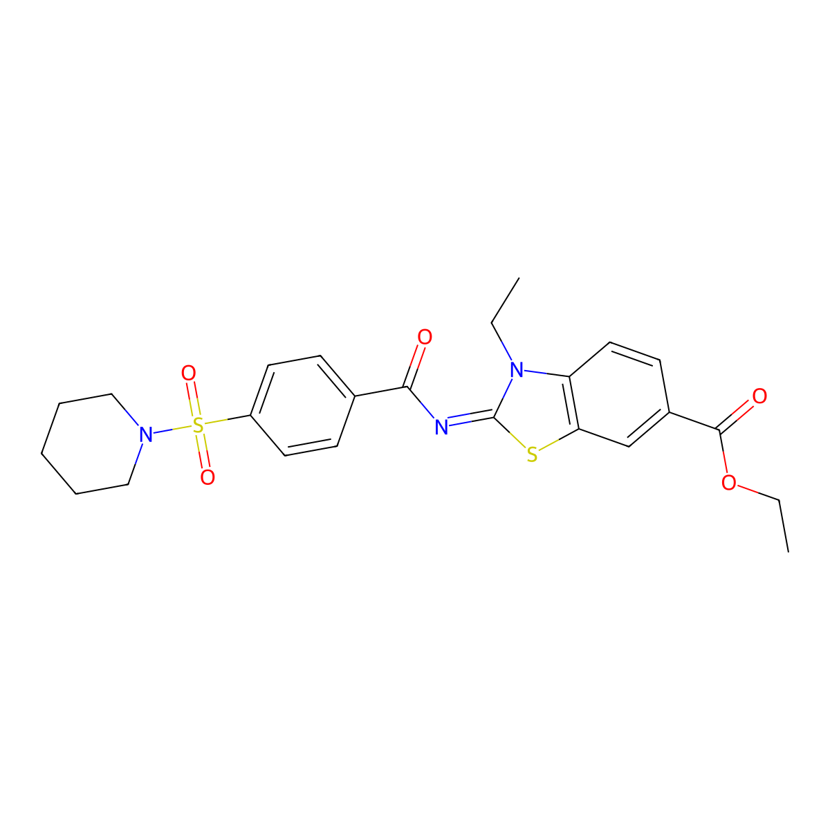 (Z)-ethyl 3-ethyl-2-((4-(piperidin-1-ylsulfonyl)benzoyl)imino)-2,3-dihydrobenzo[d]thiazole-6-carboxylate molecular structure, CAS 850909-48-7
