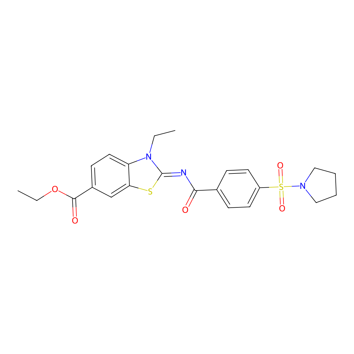 Ethyl 3-ethyl-2-(4-pyrrolidin-1-ylsulfonylbenzoyl)imino-1,3-benzothiazole-6-carboxylate molecular structure, CAS 850909-49-8