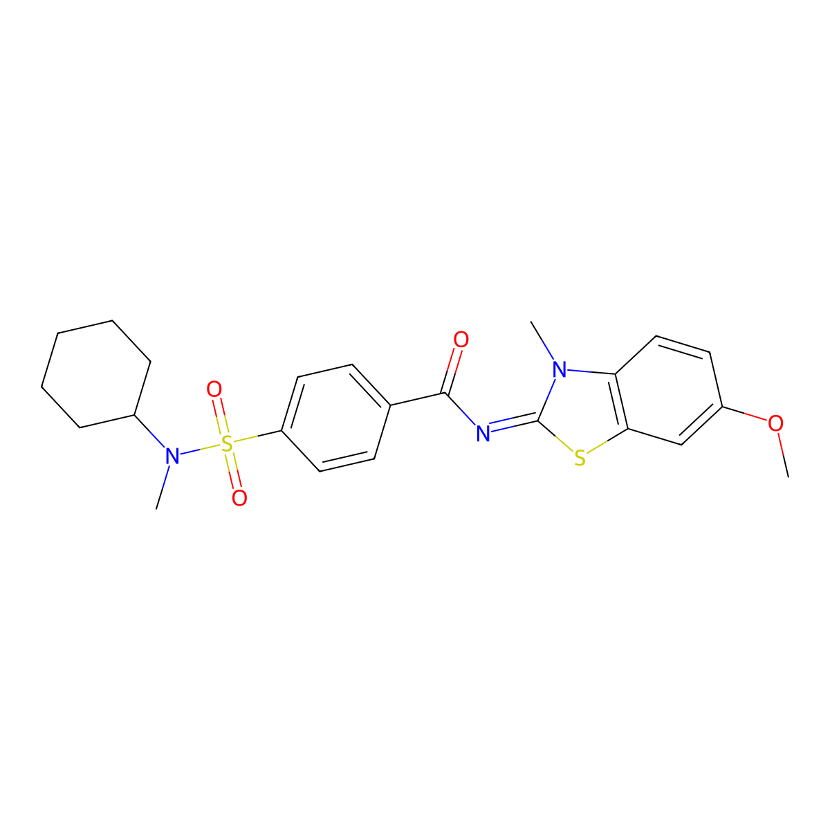 4-[cyclohexyl(methyl)sulfamoyl]-N-(6-methoxy-3-methyl-1,3-benzothiazol-2-ylidene)benzamide molecular structure, CAS 850909-58-9