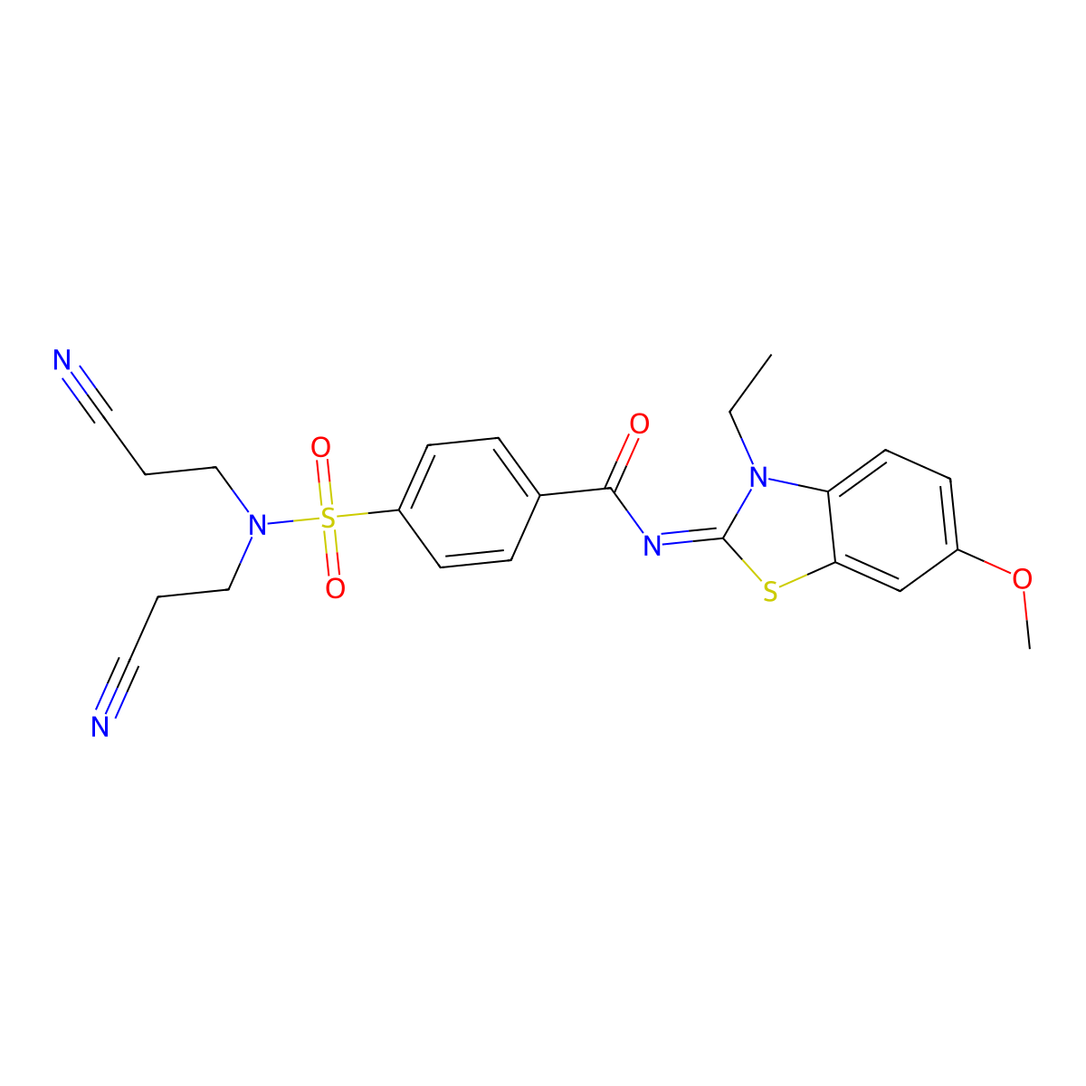 4-[bis(2-cyanoethyl)sulfamoyl]-N-(3-ethyl-6-methoxy-1,3-benzothiazol-2-ylidene)benzamide molecular structure, CAS 850909-68-1