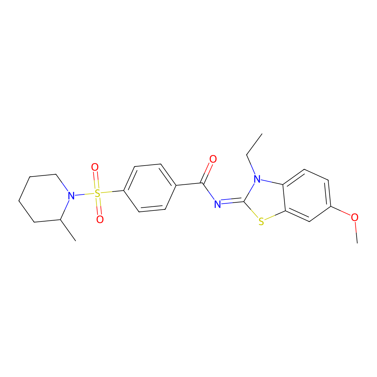 N-(3-ethyl-6-methoxy-1,3-benzothiazol-2-ylidene)-4-(2-methylpiperidin-1-yl)sulfonylbenzamide molecular structure, CAS 850909-75-0