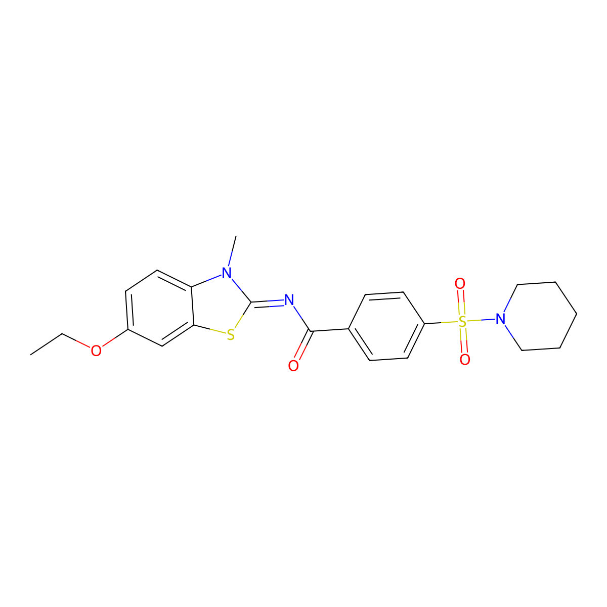 N-(6-ethoxy-3-methyl-1,3-benzothiazol-2-ylidene)-4-piperidin-1-ylsulfonylbenzamide molecular structure, CAS 850909-80-7