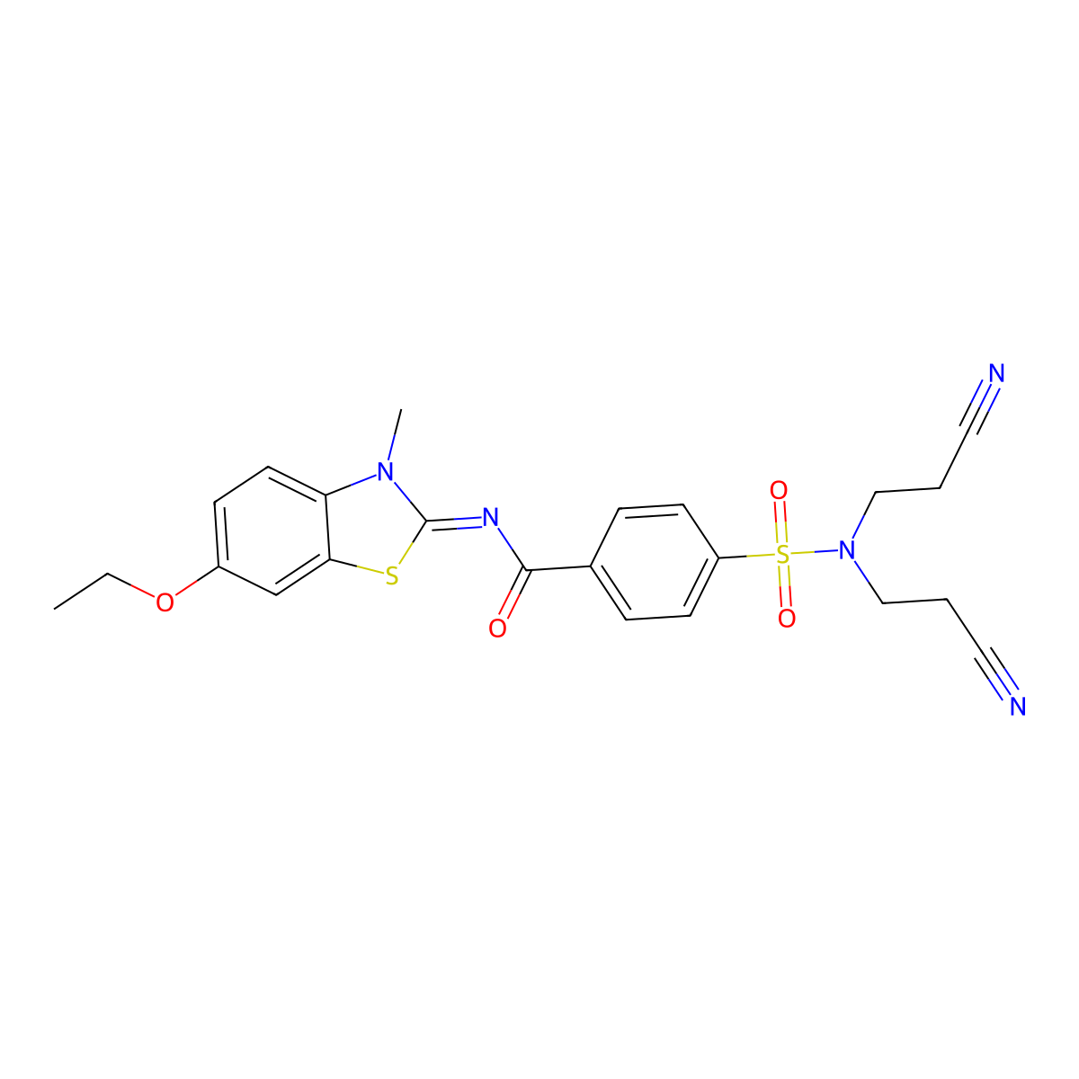 4-[bis(2-cyanoethyl)sulfamoyl]-N-(6-ethoxy-3-methyl-1,3-benzothiazol-2-ylidene)benzamide molecular structure, CAS 850909-82-9