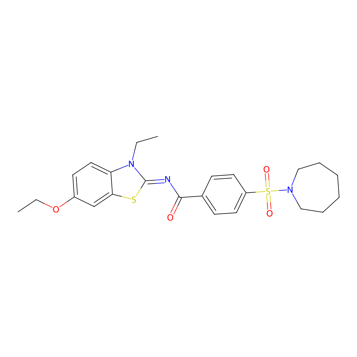 (Z)-4-(azepan-1-ylsulfonyl)-N-(6-ethoxy-3-ethylbenzo[d]thiazol-2(3H)-ylidene)benzamide molecular structure, CAS 850909-90-9