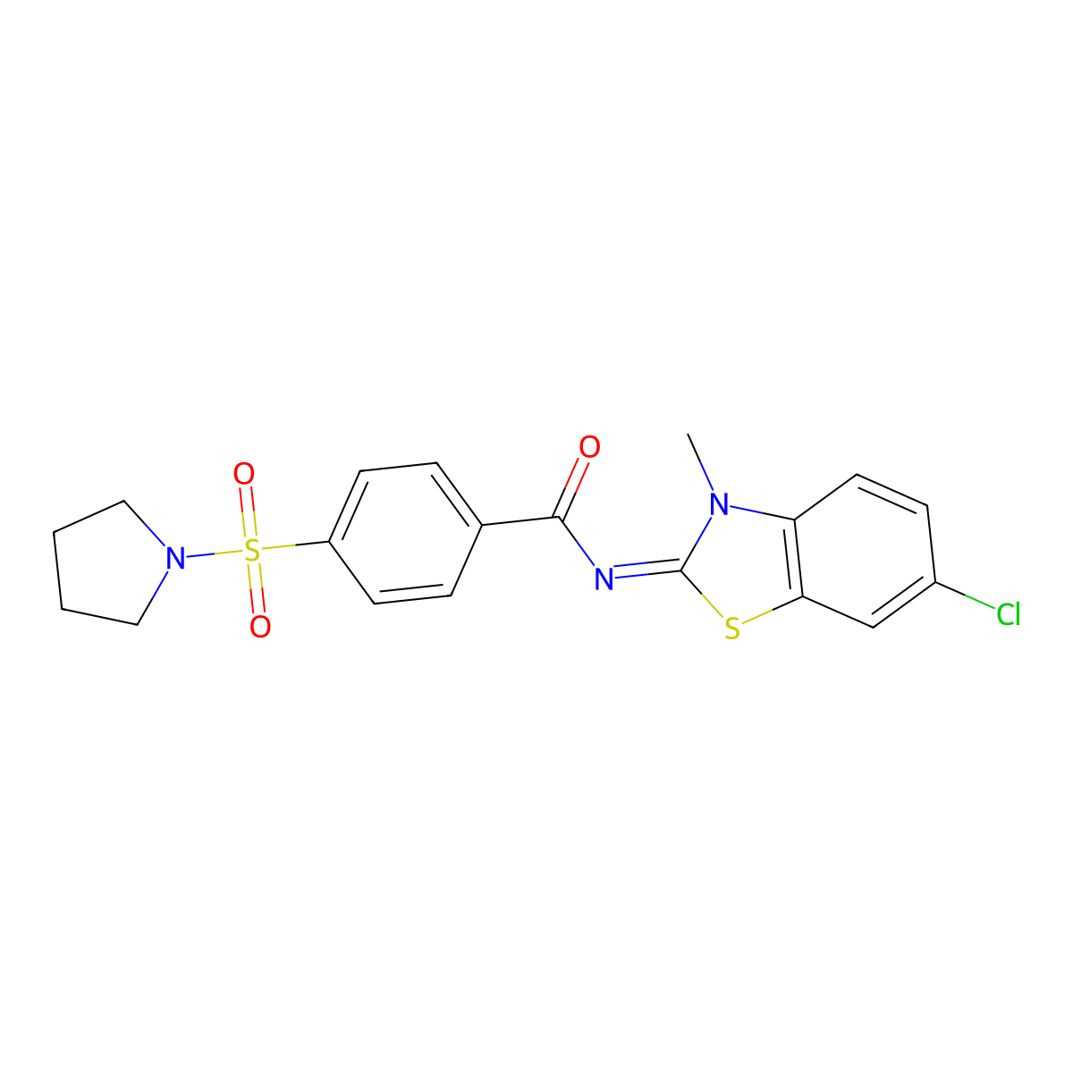 N-(6-chloro-3-methyl-1,3-benzothiazol-2-ylidene)-4-pyrrolidin-1-ylsulfonylbenzamide molecular structure, CAS 850909-96-5
