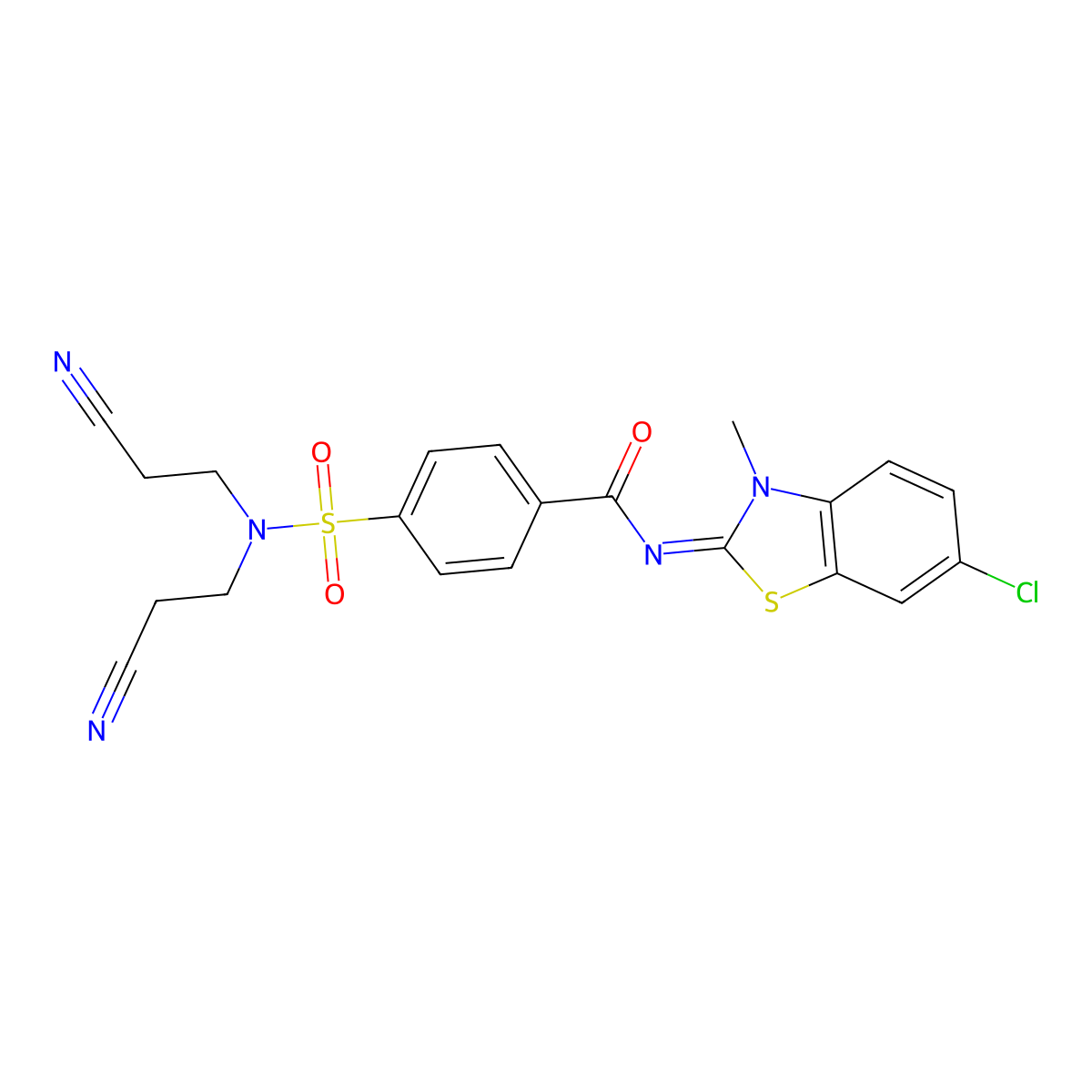 4-[bis(2-cyanoethyl)sulfamoyl]-N-(6-chloro-3-methyl-1,3-benzothiazol-2-ylidene)benzamide molecular structure, CAS 850909-97-6