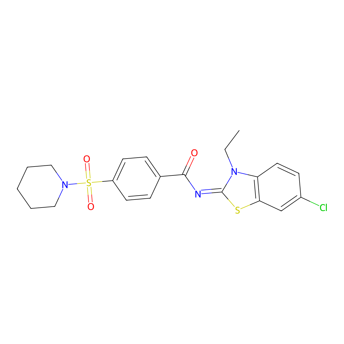N-(6-chloro-3-ethyl-1,3-benzothiazol-2-ylidene)-4-piperidin-1-ylsulfonylbenzamide molecular structure, CAS 850909-99-8