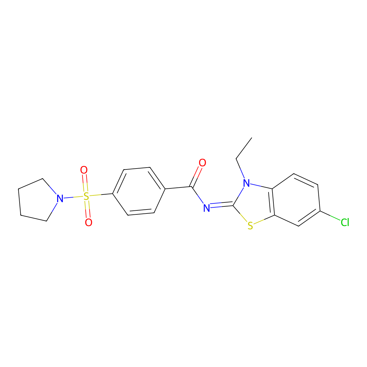 N-(6-chloro-3-ethyl-1,3-benzothiazol-2-ylidene)-4-pyrrolidin-1-ylsulfonylbenzamide molecular structure, CAS 850910-01-9