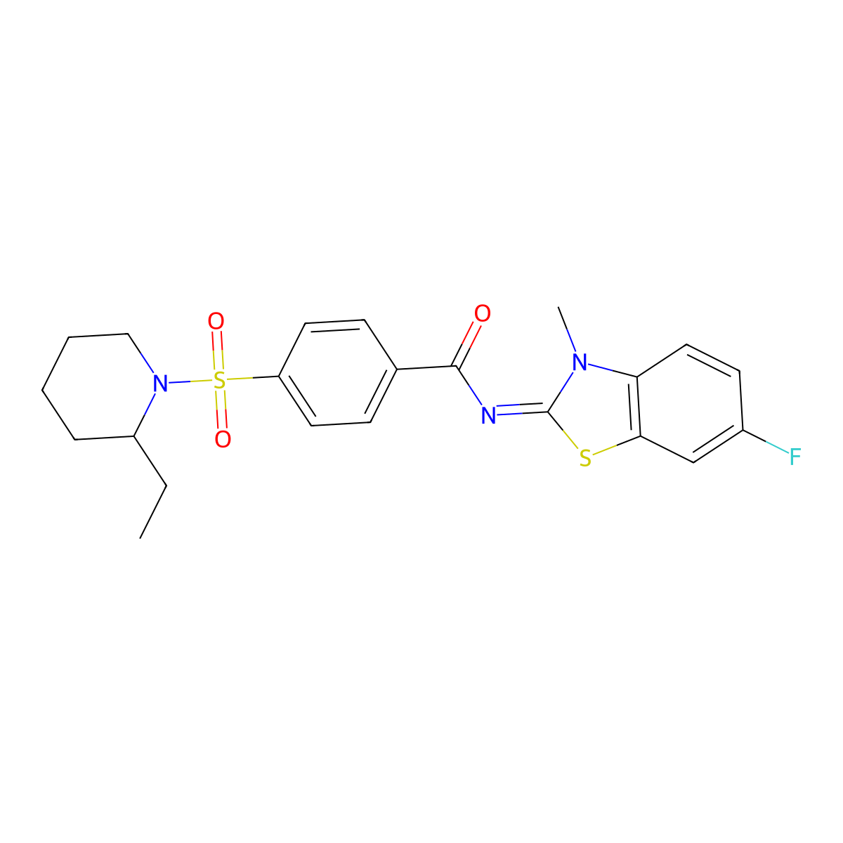 4-(2-ethylpiperidin-1-yl)sulfonyl-N-(6-fluoro-3-methyl-1,3-benzothiazol-2-ylidene)benzamide molecular structure, CAS 850910-11-1