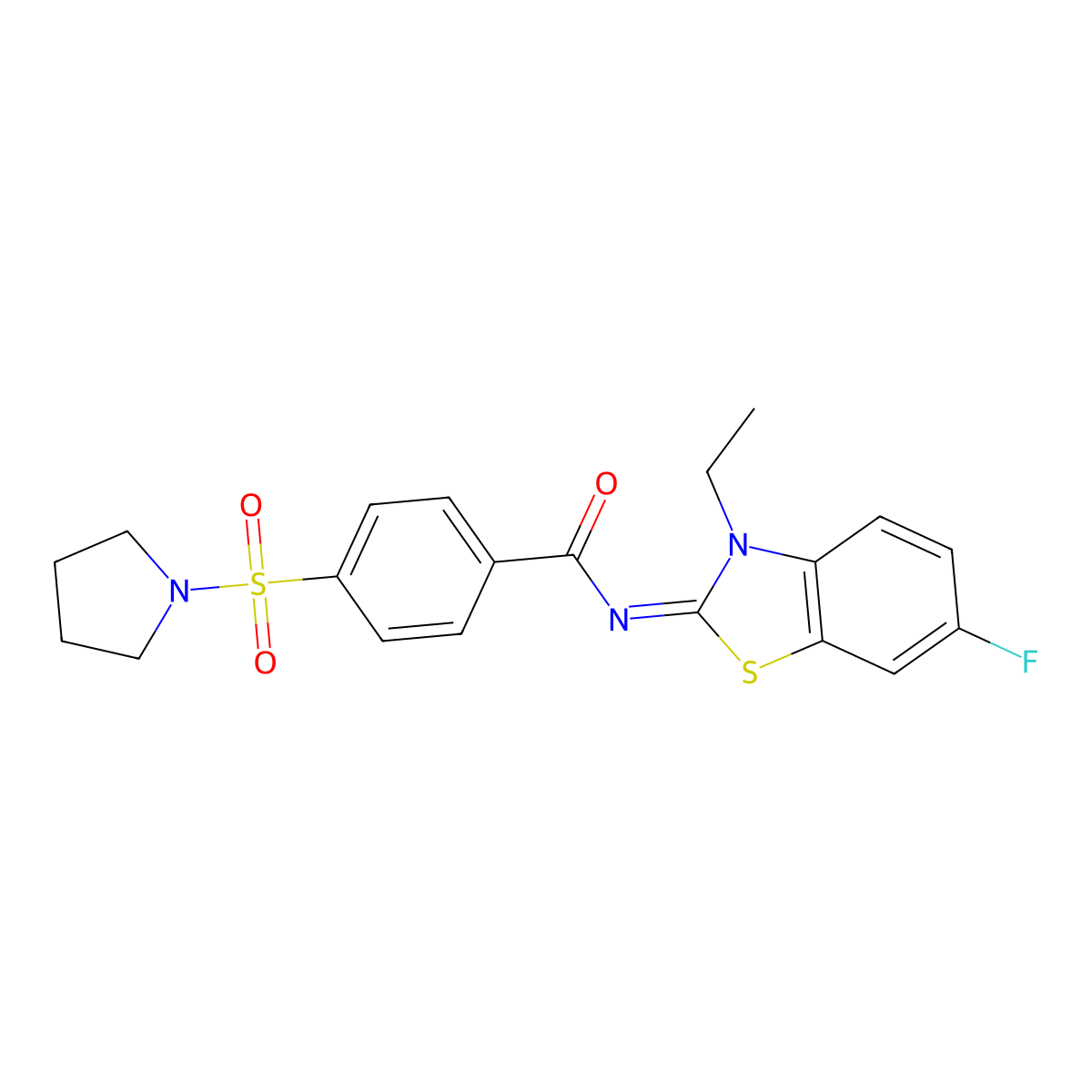 N-(3-ethyl-6-fluoro-1,3-benzothiazol-2-ylidene)-4-pyrrolidin-1-ylsulfonylbenzamide molecular structure, CAS 850910-18-8