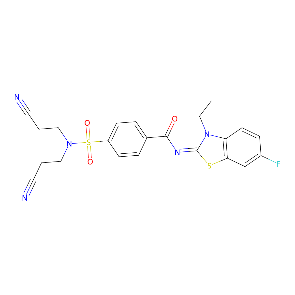 (E)-4-(N,N-bis(2-cyanoethyl)sulfamoyl)-N-(3-ethyl-6-fluorobenzo[d]thiazol-2(3H)-ylidene)benzamide molecular structure, CAS 850910-20-2
