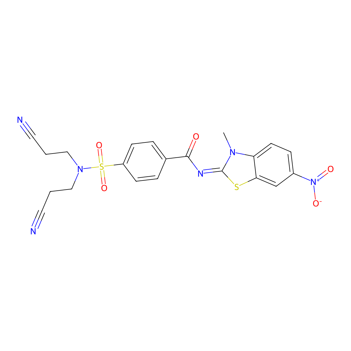 (E)-4-(N,N-bis(2-cyanoethyl)sulfamoyl)-N-(3-methyl-6-nitrobenzo[d]thiazol-2(3H)-ylidene)benzamide molecular structure, CAS 850910-45-1