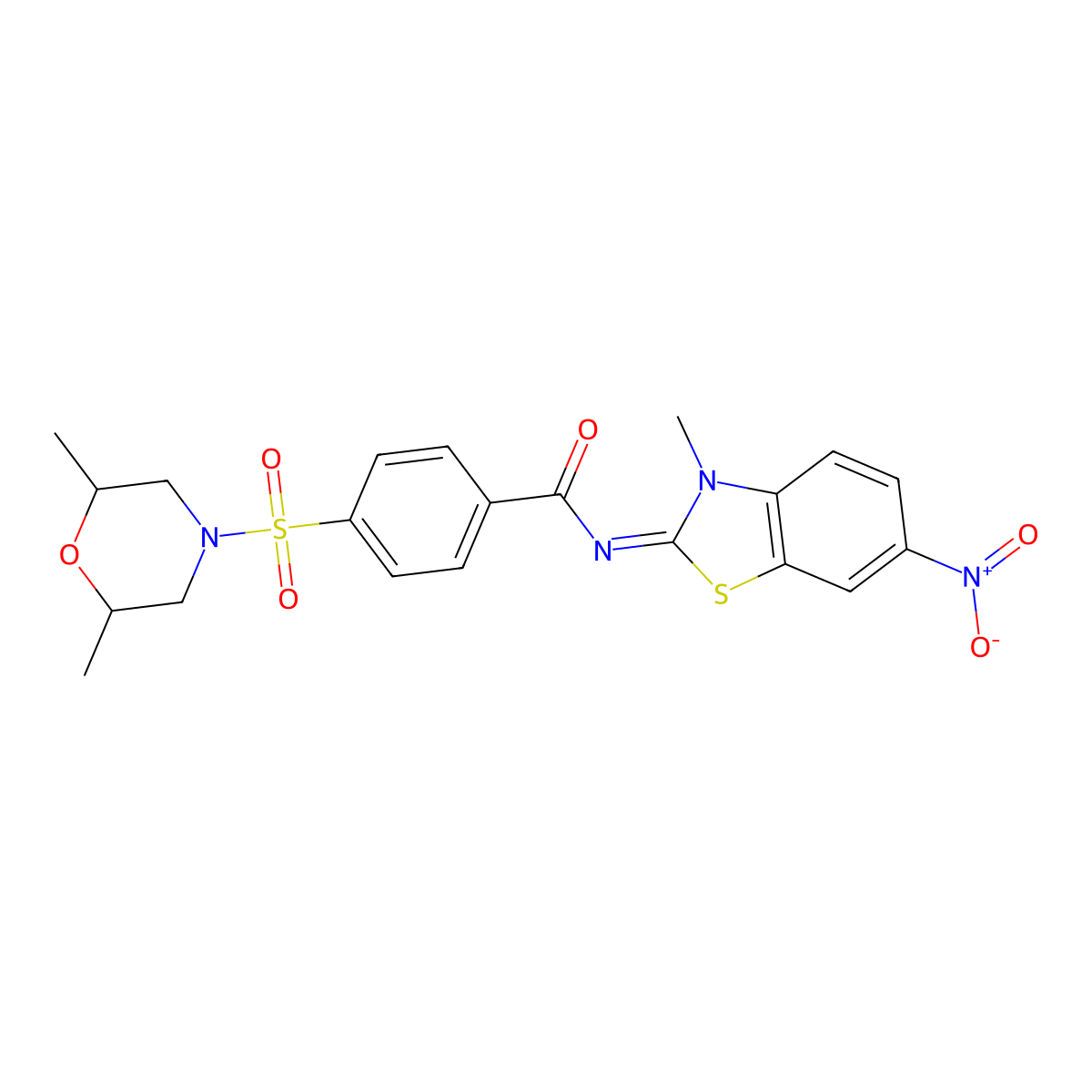 (E)-4-((2,6-dimethylmorpholino)sulfonyl)-N-(3-methyl-6-nitrobenzo[d]thiazol-2(3H)-ylidene)benzamide molecular structure, CAS 850910-46-2
