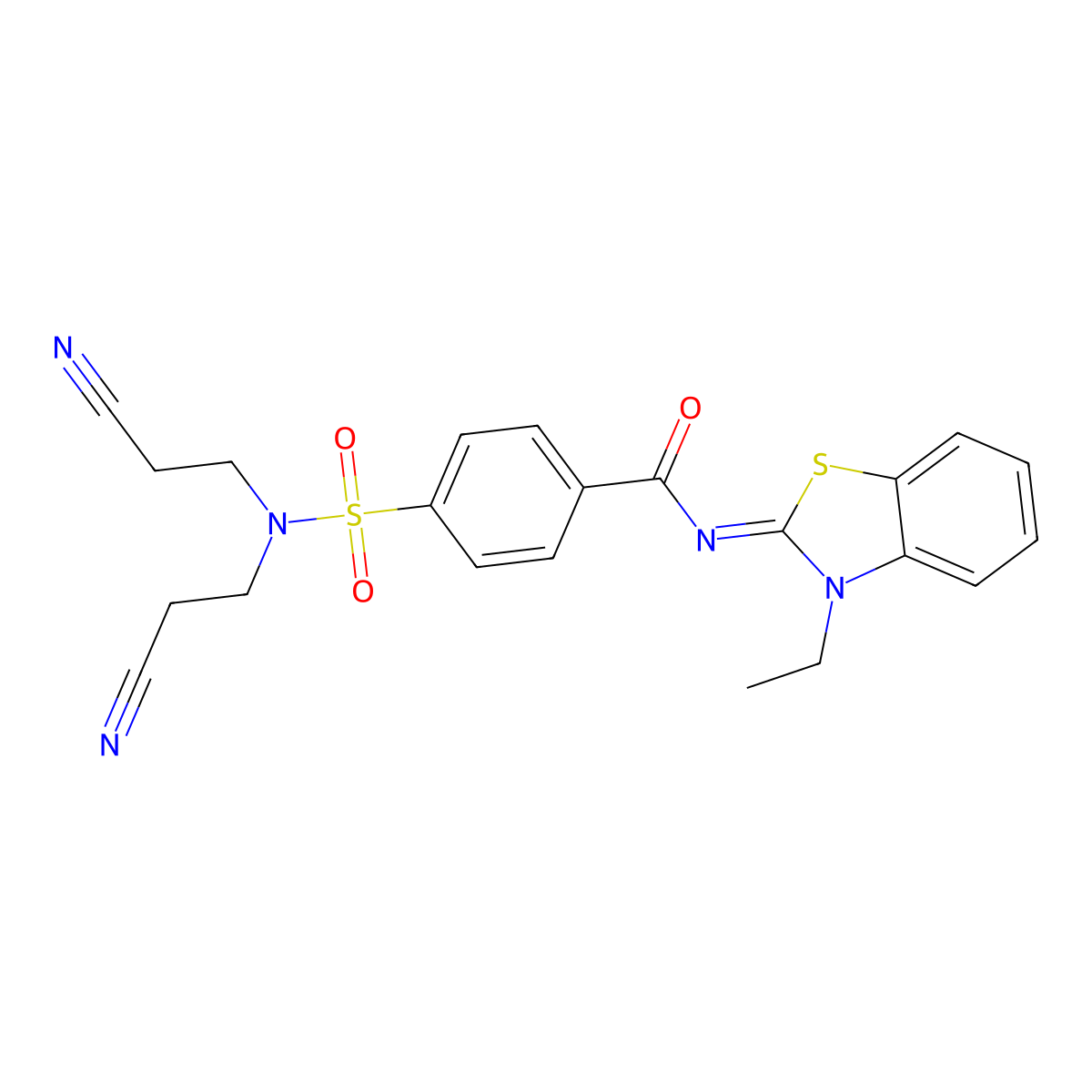 (Z)-4-(N,N-bis(2-cyanoethyl)sulfamoyl)-N-(3-ethylbenzo[d]thiazol-2(3H)-ylidene)benzamide molecular structure, CAS 850910-74-6