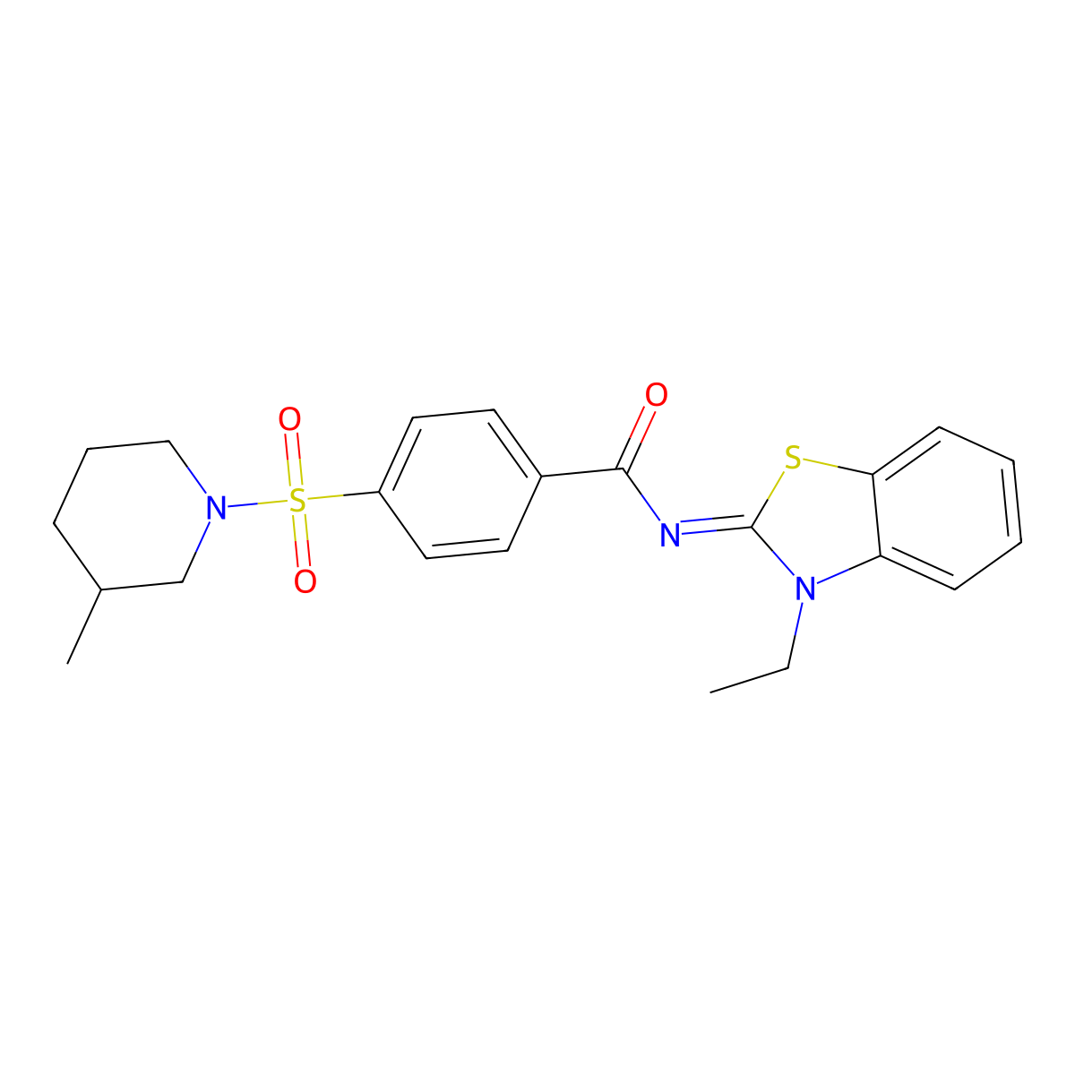N-(3-ethyl-1,3-benzothiazol-2-ylidene)-4-(3-methylpiperidin-1-yl)sulfonylbenzamide molecular structure, CAS 850910-81-5