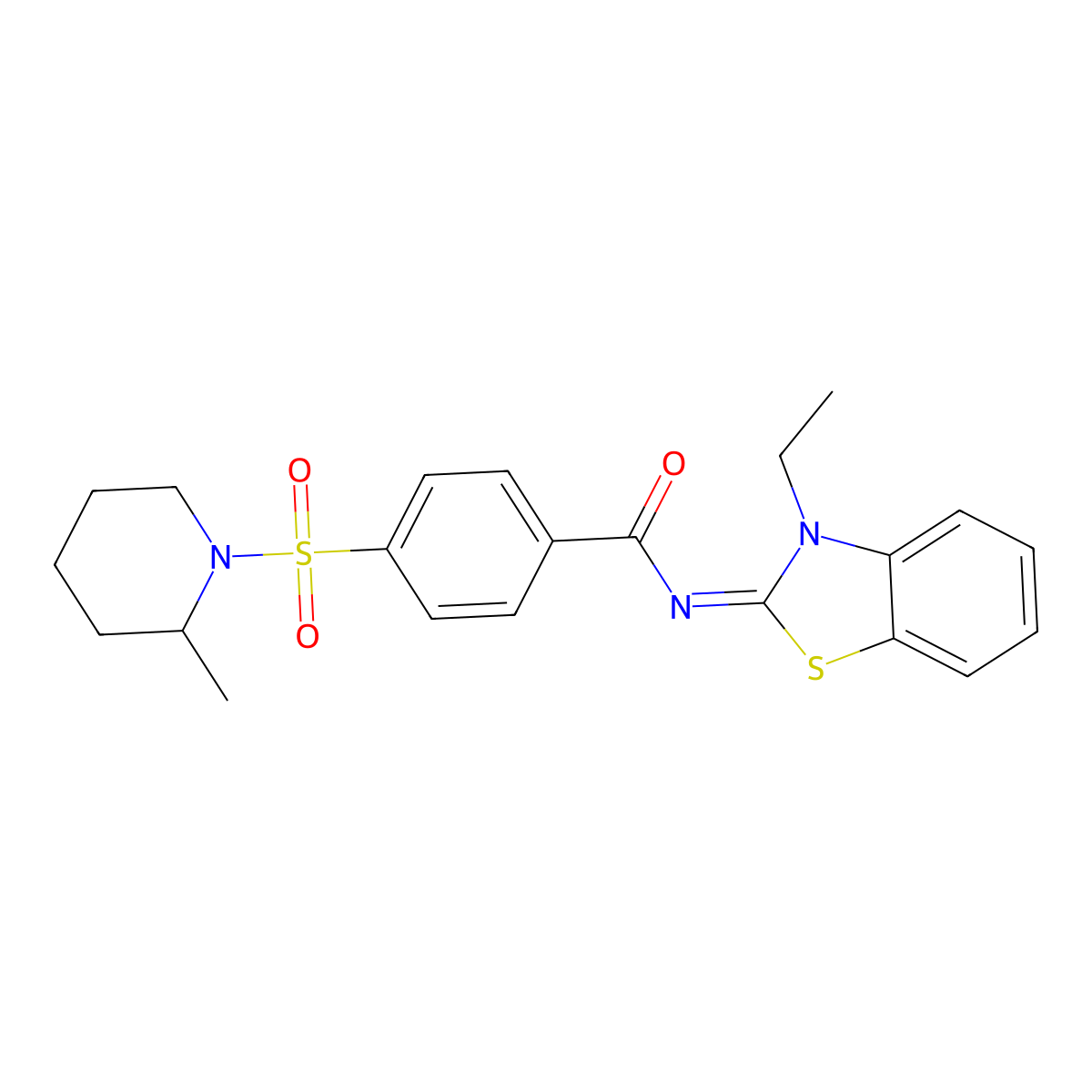 N-(3-ethyl-1,3-benzothiazol-2-ylidene)-4-(2-methylpiperidin-1-yl)sulfonylbenzamide molecular structure, CAS 850910-82-6
