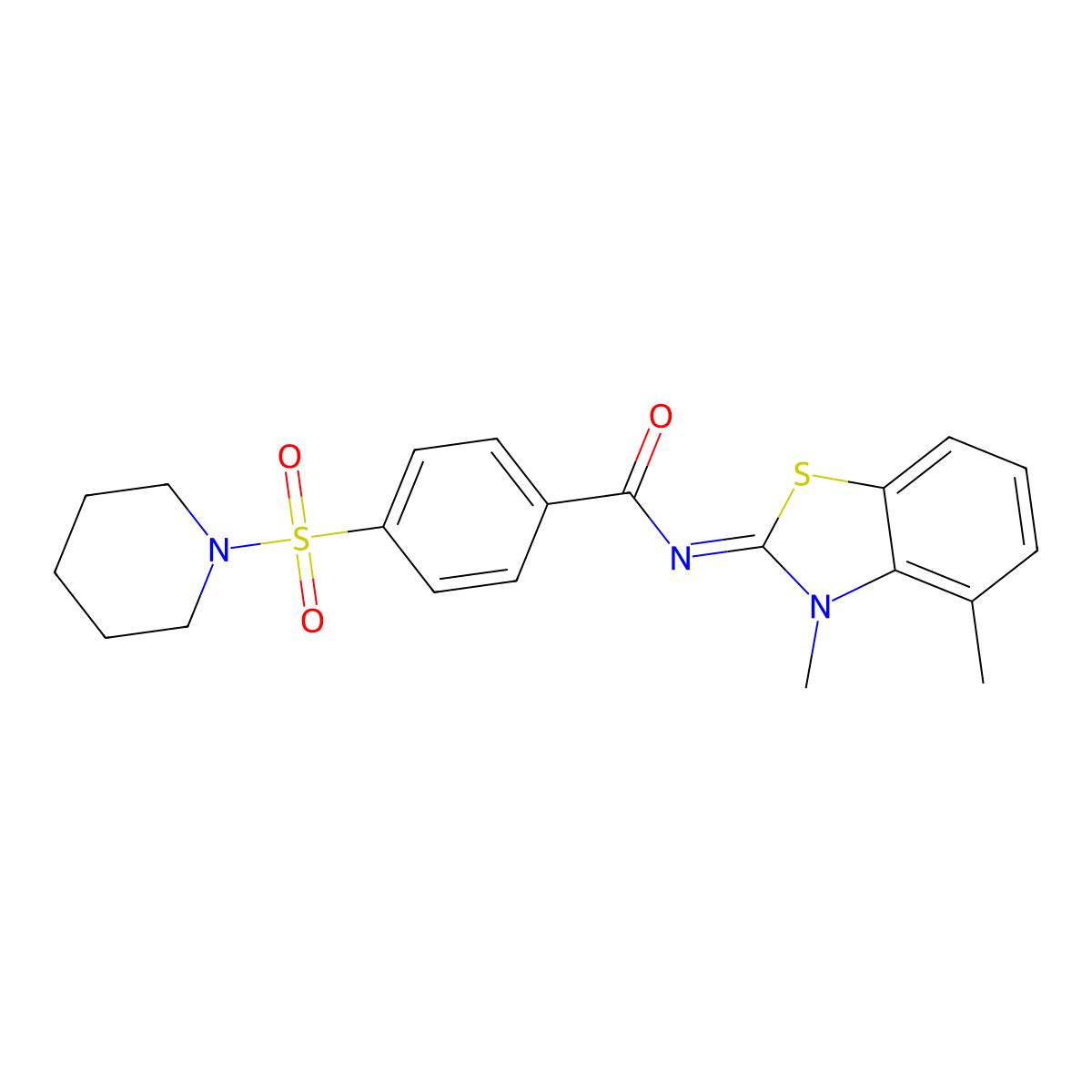 N-(3,4-dimethyl-1,3-benzothiazol-2-ylidene)-4-piperidin-1-ylsulfonylbenzamide molecular structure, CAS 850910-89-3