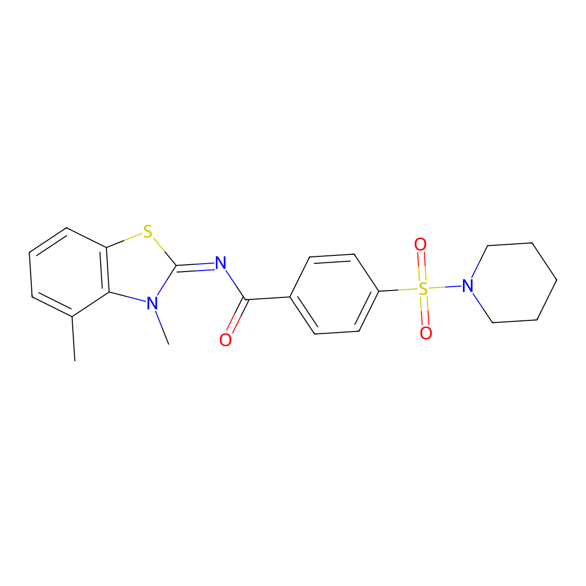 N-(3,4-dimethyl-1,3-benzothiazol-2-ylidene)-4-piperidin-1-ylsulfonylbenzamide molecular structure, CAS 850910-89-3