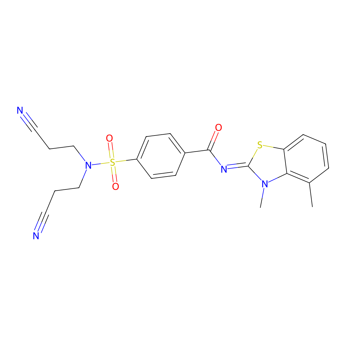(E)-4-(N,N-bis(2-cyanoethyl)sulfamoyl)-N-(3,4-dimethylbenzo[d]thiazol-2(3H)-ylidene)benzamide molecular structure, CAS 850910-94-0