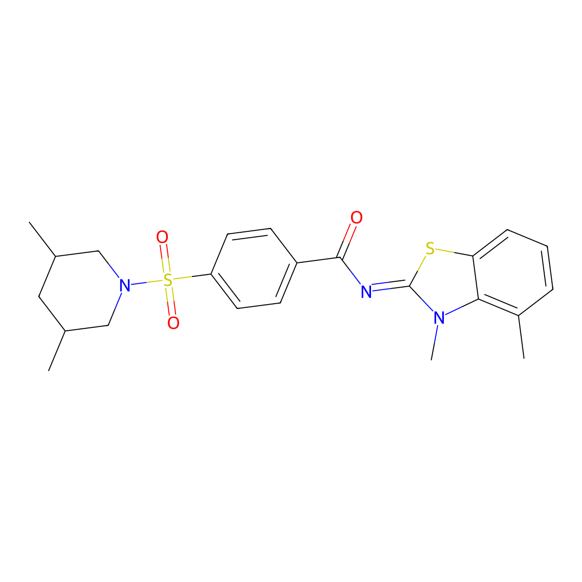 (E)-N-(3,4-dimethylbenzo[d]thiazol-2(3H)-ylidene)-4-((3,5-dimethylpiperidin-1-yl)sulfonyl)benzamide molecular structure, CAS 850910-97-3