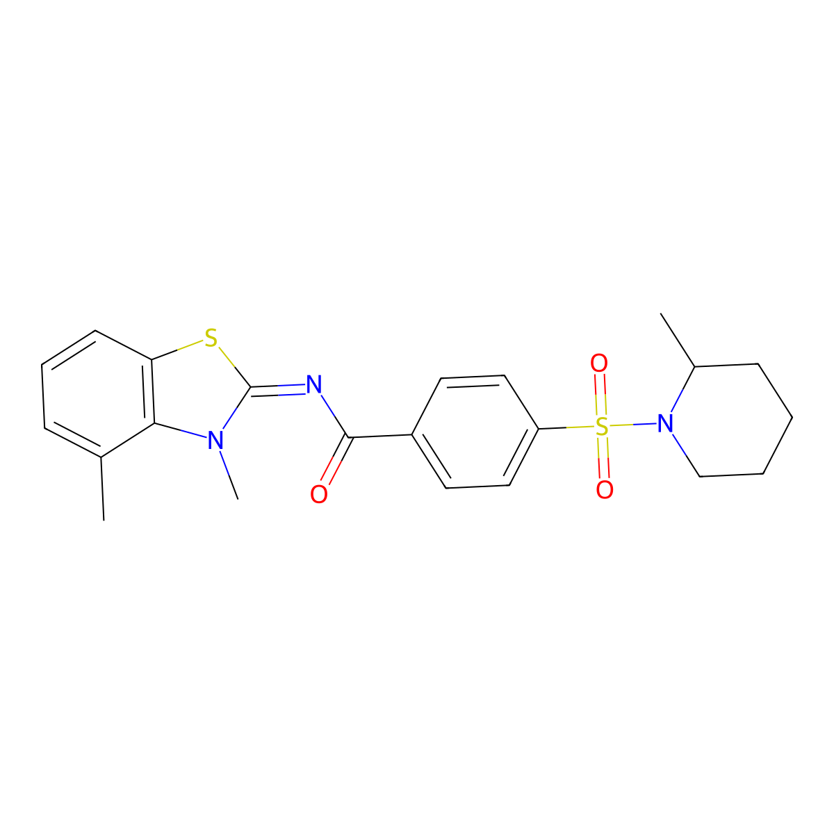 N-(3,4-dimethyl-1,3-benzothiazol-2-ylidene)-4-(2-methylpiperidin-1-yl)sulfonylbenzamide molecular structure, CAS 850911-02-3