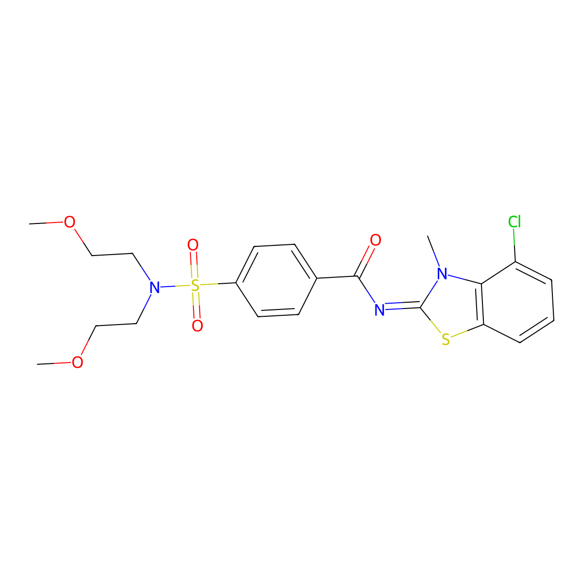 4-[bis(2-methoxyethyl)sulfamoyl]-N-(4-chloro-3-methyl-1,3-benzothiazol-2-ylidene)benzamide molecular structure, CAS 850911-08-9
