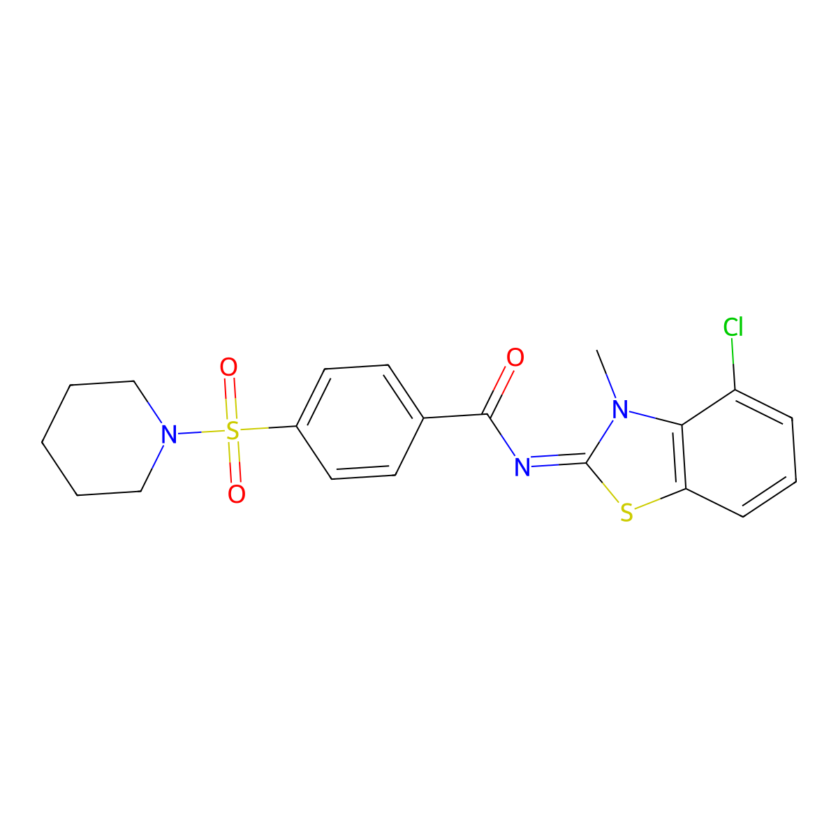 N-(4-chloro-3-methyl-1,3-benzothiazol-2-ylidene)-4-piperidin-1-ylsulfonylbenzamide molecular structure, CAS 850911-09-0