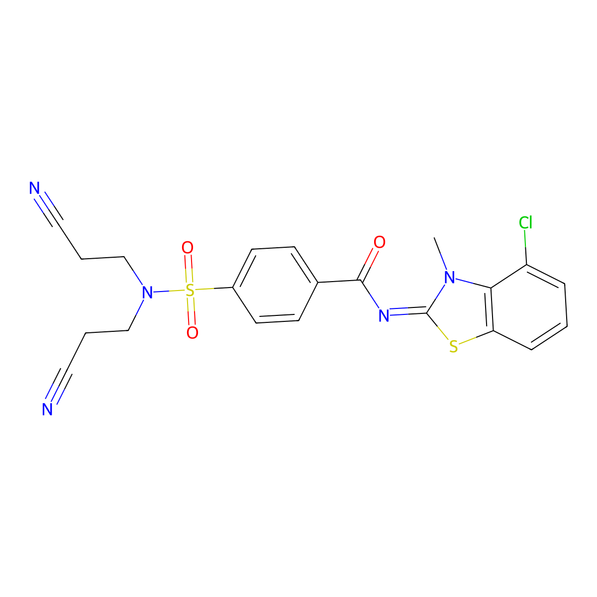 (E)-4-(N,N-bis(2-cyanoethyl)sulfamoyl)-N-(4-chloro-3-methylbenzo[d]thiazol-2(3H)-ylidene)benzamide molecular structure, CAS 850911-13-6
