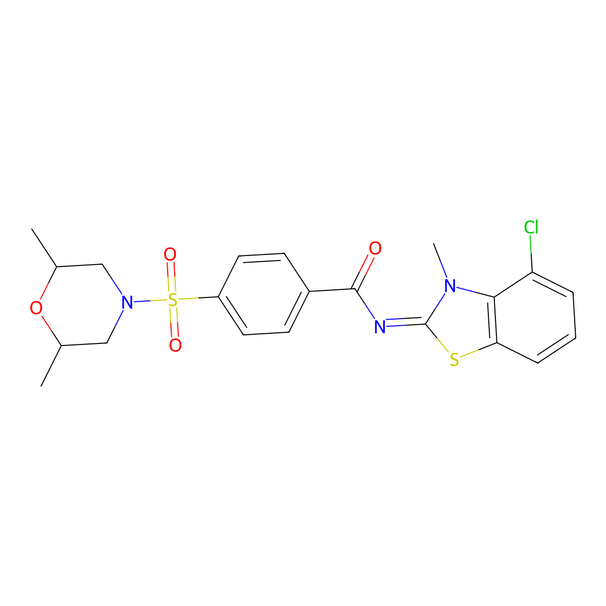 N-(4-chloro-3-methyl-1,3-benzothiazol-2-ylidene)-4-[(2,6-dimethyl-4-morpholinyl)sulfonyl]benzamide molecular structure, CAS 850911-15-8