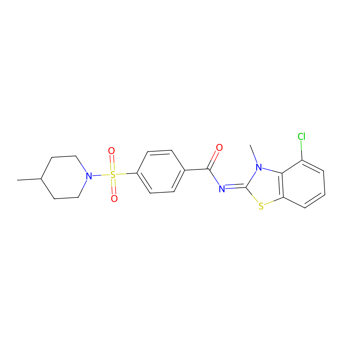 N-(4-chloro-3-methyl-1,3-benzothiazol-2-ylidene)-4-(4-methylpiperidin-1-yl)sulfonylbenzamide molecular structure, CAS 850911-17-0