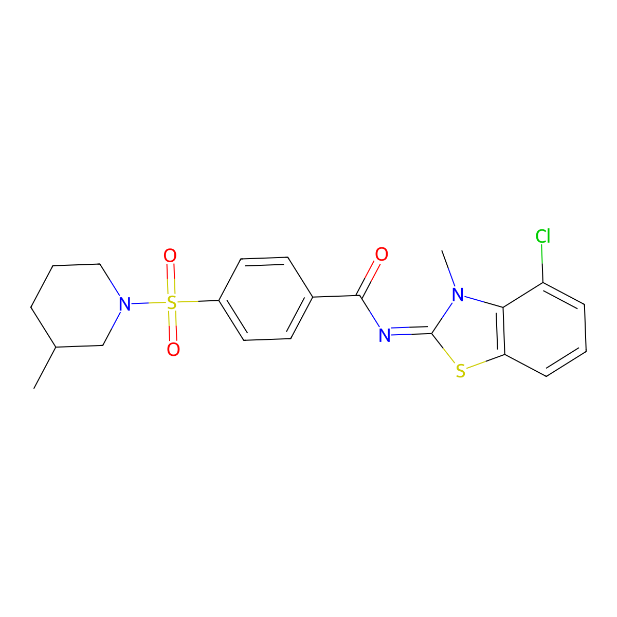 N-(4-chloro-3-methyl-1,3-benzothiazol-2-ylidene)-4-(3-methylpiperidin-1-yl)sulfonylbenzamide molecular structure, CAS 850911-18-1