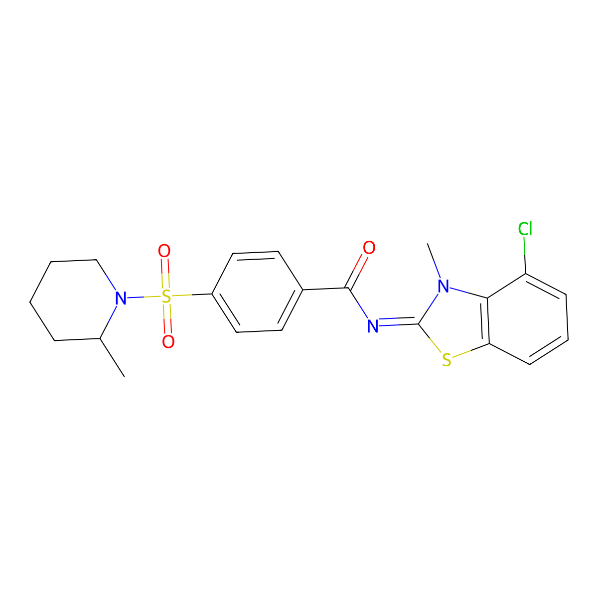 (E)-N-(4-chloro-3-methylbenzo[d]thiazol-2(3H)-ylidene)-4-((2-methylpiperidin-1-yl)sulfonyl)benzamide molecular structure, CAS 850911-19-2