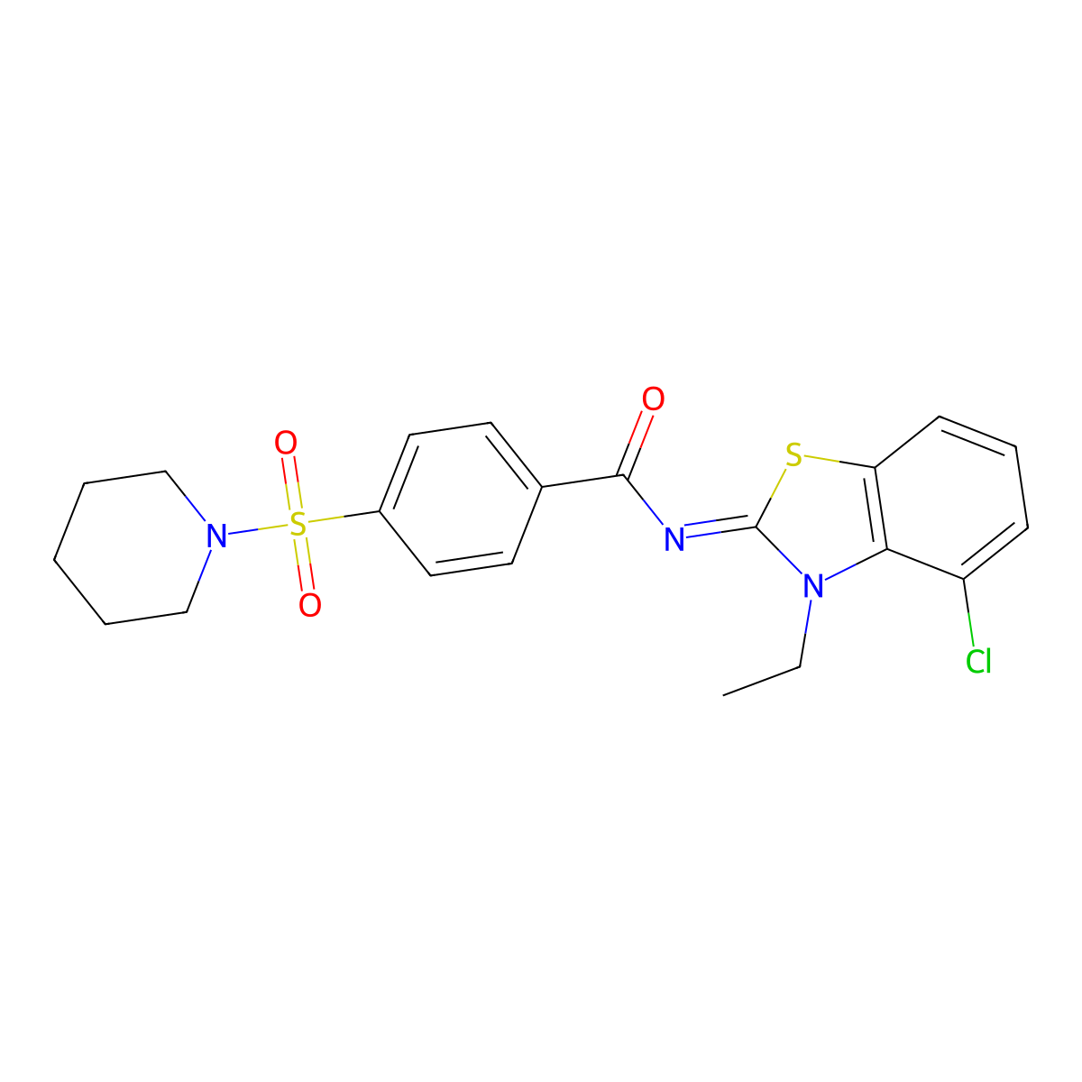 N-(4-chloro-3-ethyl-1,3-benzothiazol-2-ylidene)-4-piperidin-1-ylsulfonylbenzamide molecular structure, CAS 850911-23-8