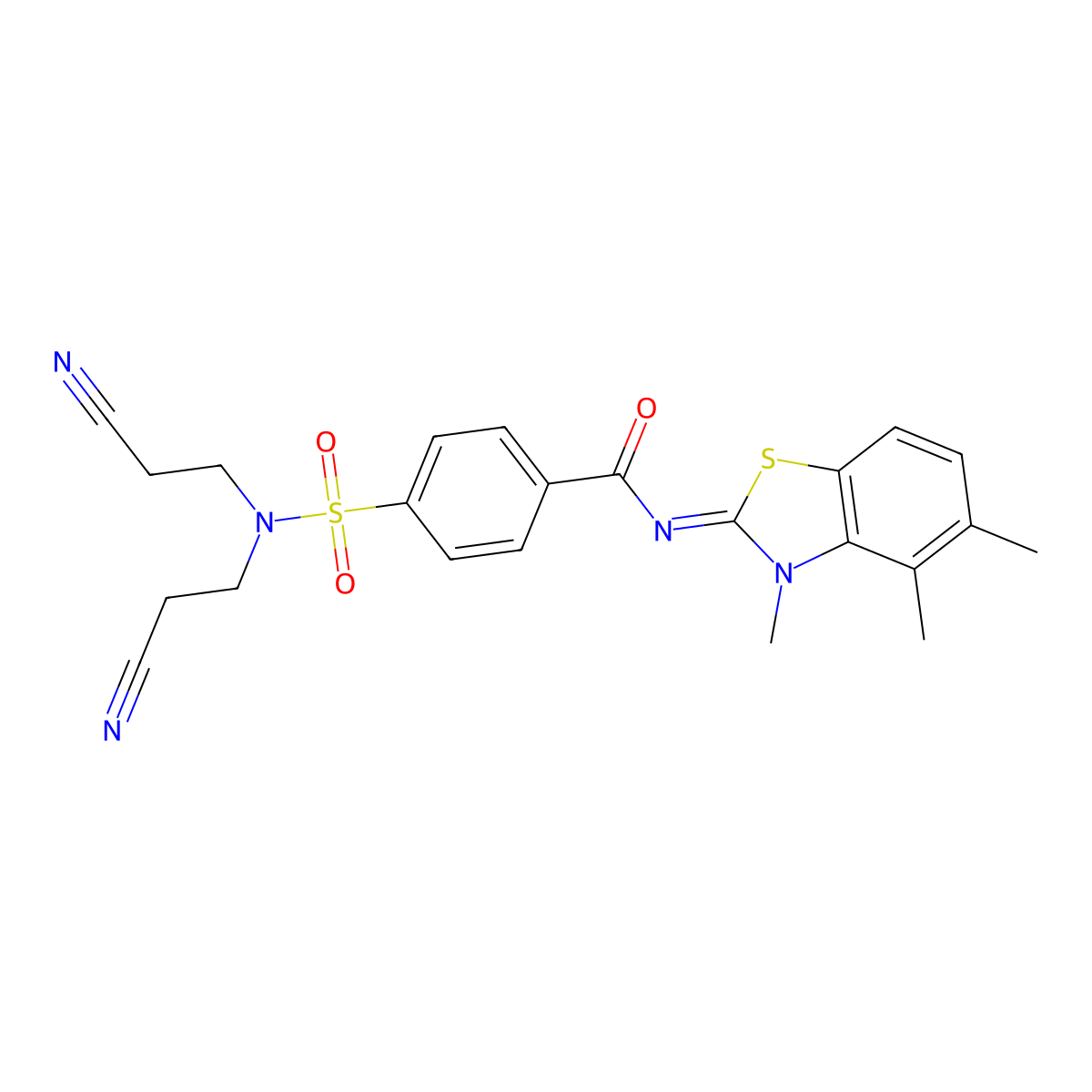 (E)-4-(N,N-bis(2-cyanoethyl)sulfamoyl)-N-(3,4,5-trimethylbenzo[d]thiazol-2(3H)-ylidene)benzamide molecular structure, CAS 850911-35-2