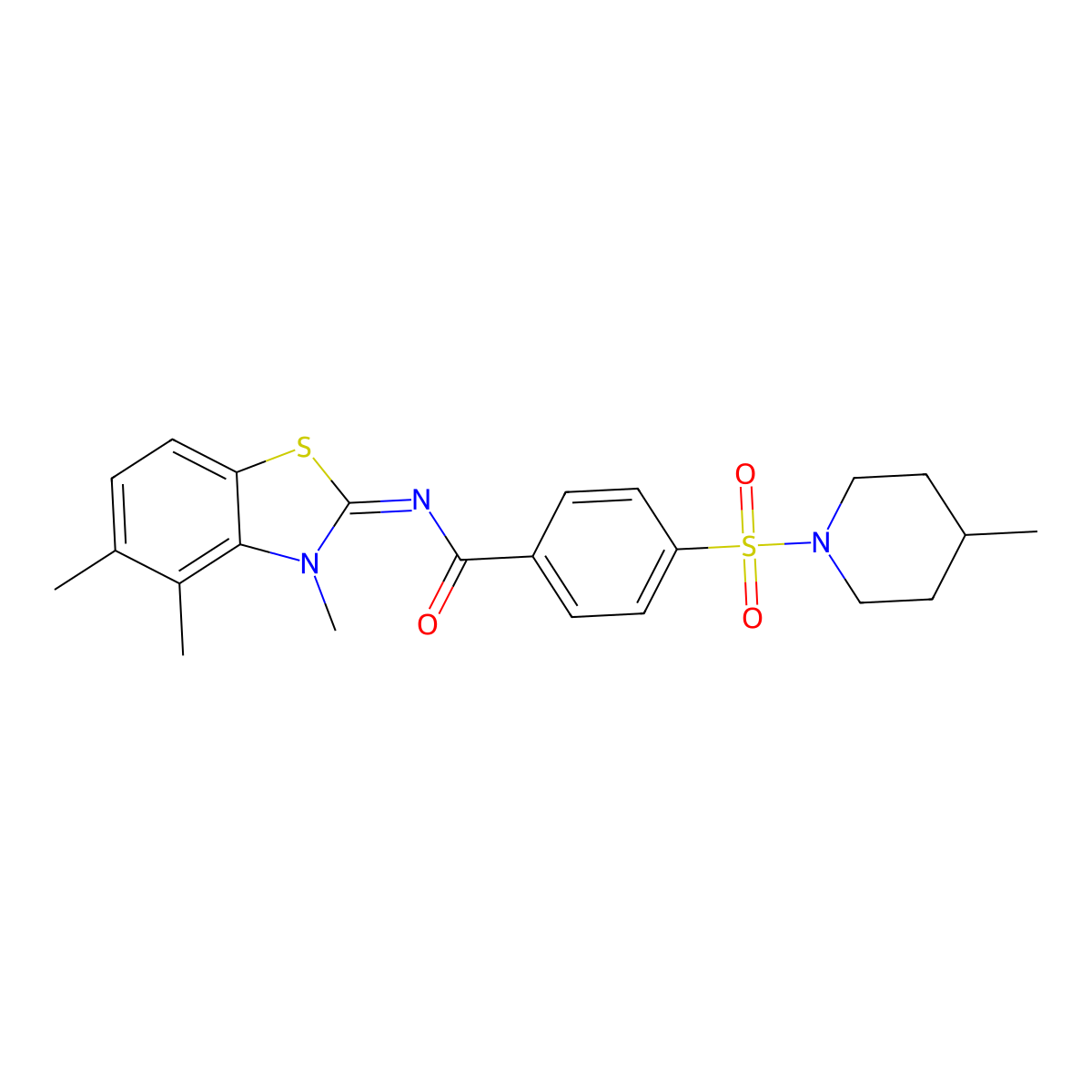 4-(4-methylpiperidin-1-yl)sulfonyl-N-(3,4,5-trimethyl-1,3-benzothiazol-2-ylidene)benzamide molecular structure, CAS 850911-39-6